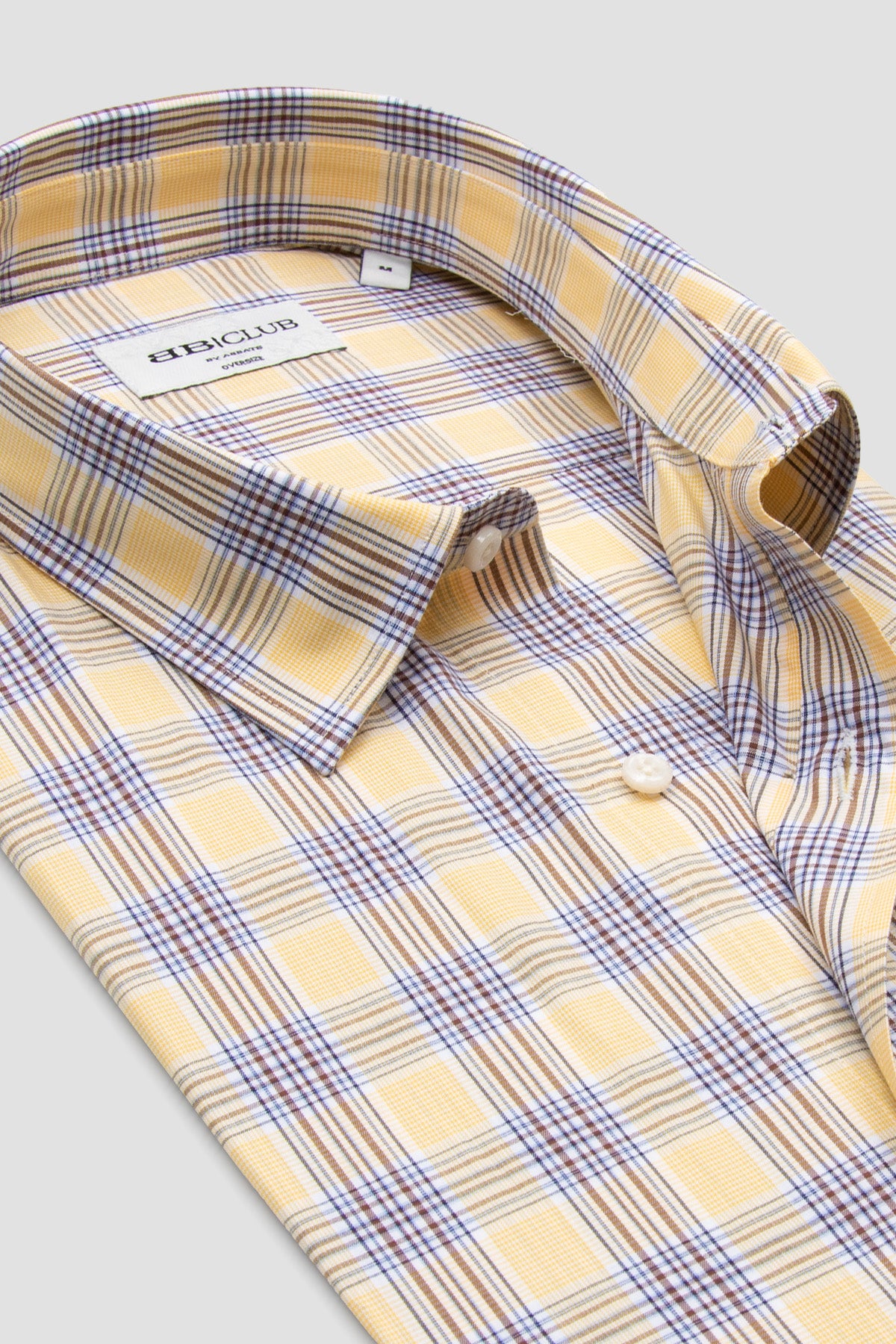 BB Club Rio Oxford Pamuklu Oversize Fit Sarı Klasik Yaka Erkek Ekoseli Gömlek
