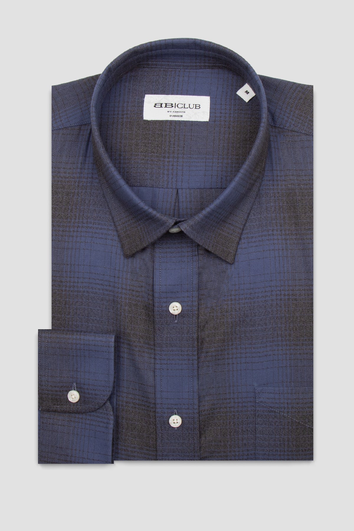 BB Club Rio Flanel Pamuklu Oversize Fit Lacivert Klasik Yaka Erkek Ekoseli Gömlek