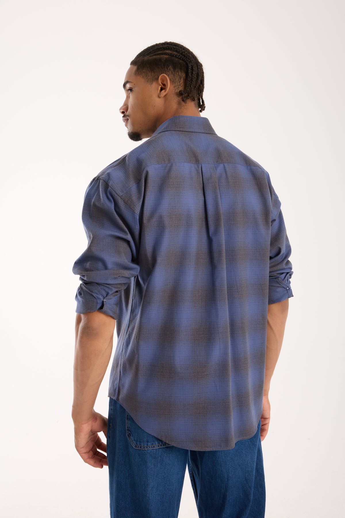 BB Club Rio Flanel Pamuklu Oversize Fit Lacivert Klasik Yaka Erkek Ekoseli Gömlek