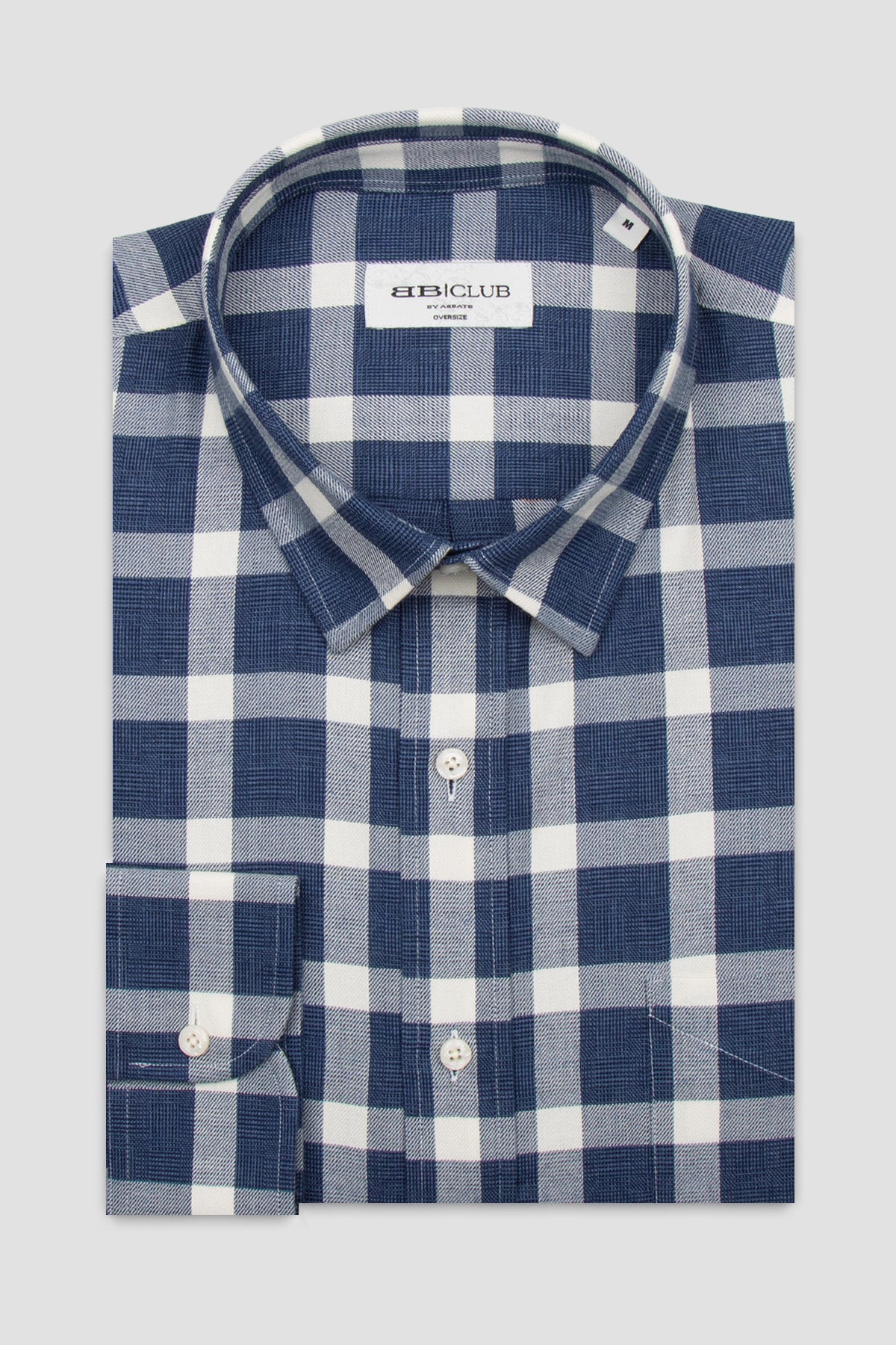 BB Club Rio Dokuma Pamuklu Oversize Fit Lacivert Klasik Yaka Erkek Kareli Gömlek