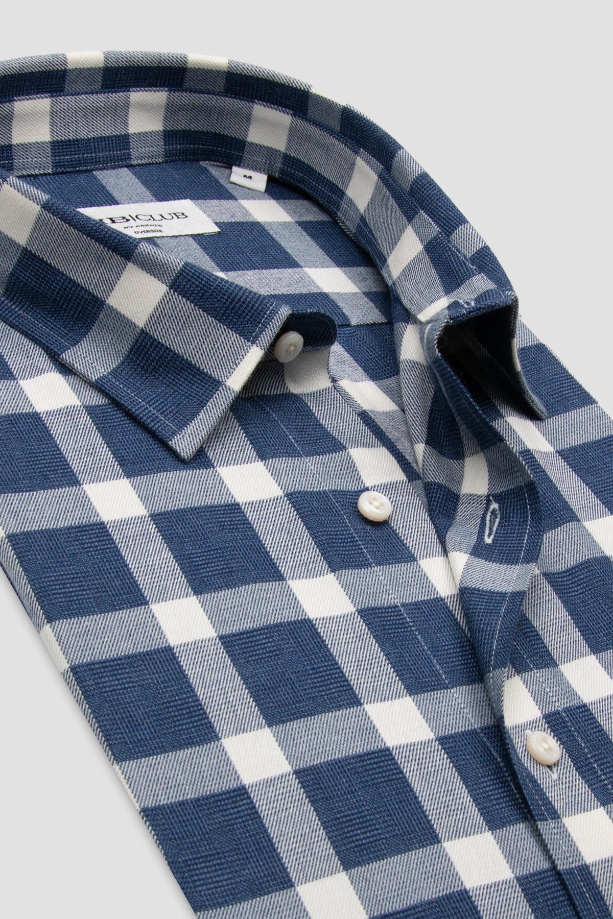 BB Club Rio Dokuma Pamuklu Oversize Fit Lacivert Klasik Yaka Erkek Kareli Gömlek