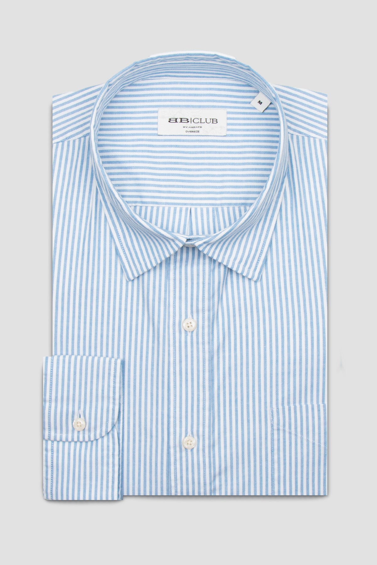 BB Club Rio Oxford Stretch Pamuk Karışımlı Oversize Fit Mavi Klasik Yaka Erkek Çizgili Gömlek