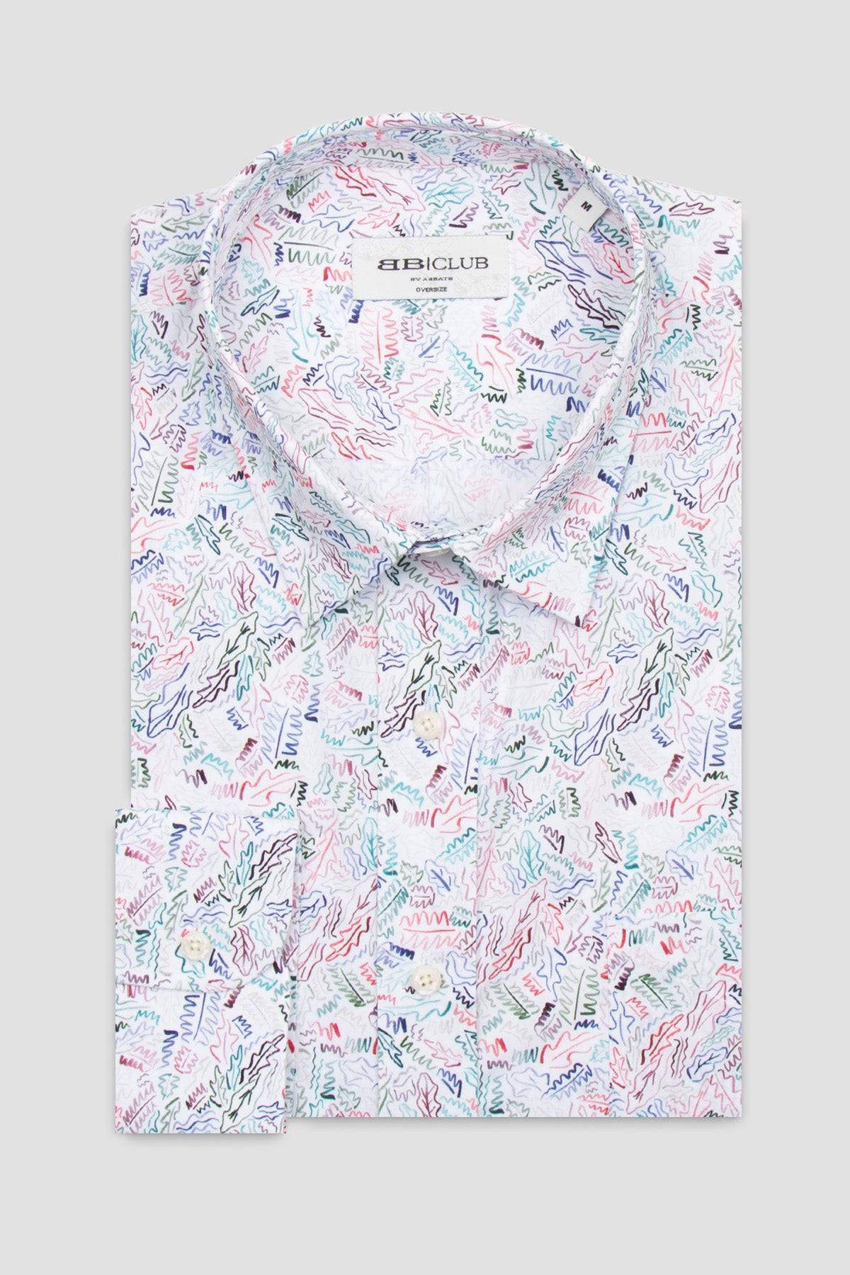 BB Club Rio Poplin %100 Pamuk Oversize Fit Beyaz Klasik Yaka Erkek Baskılı Gömlek
