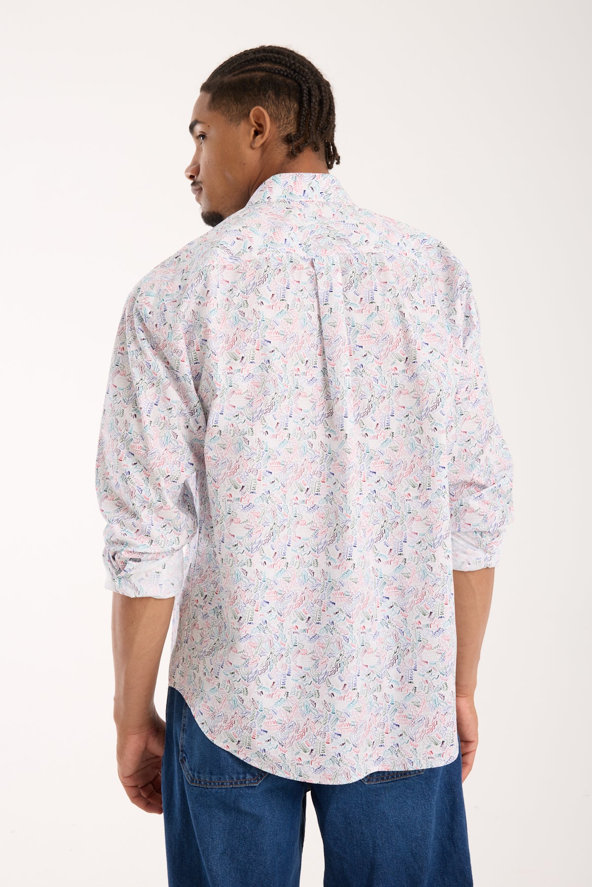 BB Club Rio Poplin %100 Pamuk Oversize Fit Beyaz Klasik Yaka Erkek Baskılı Gömlek