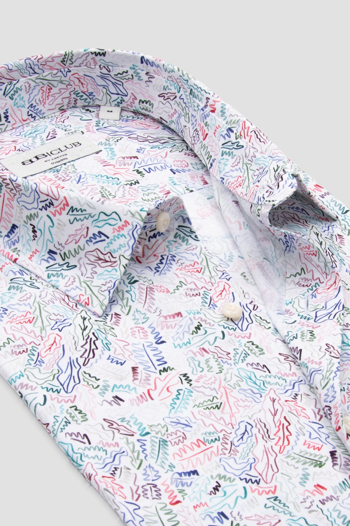 BB Club Rio Poplin %100 Pamuk Oversize Fit Beyaz Klasik Yaka Erkek Baskılı Gömlek