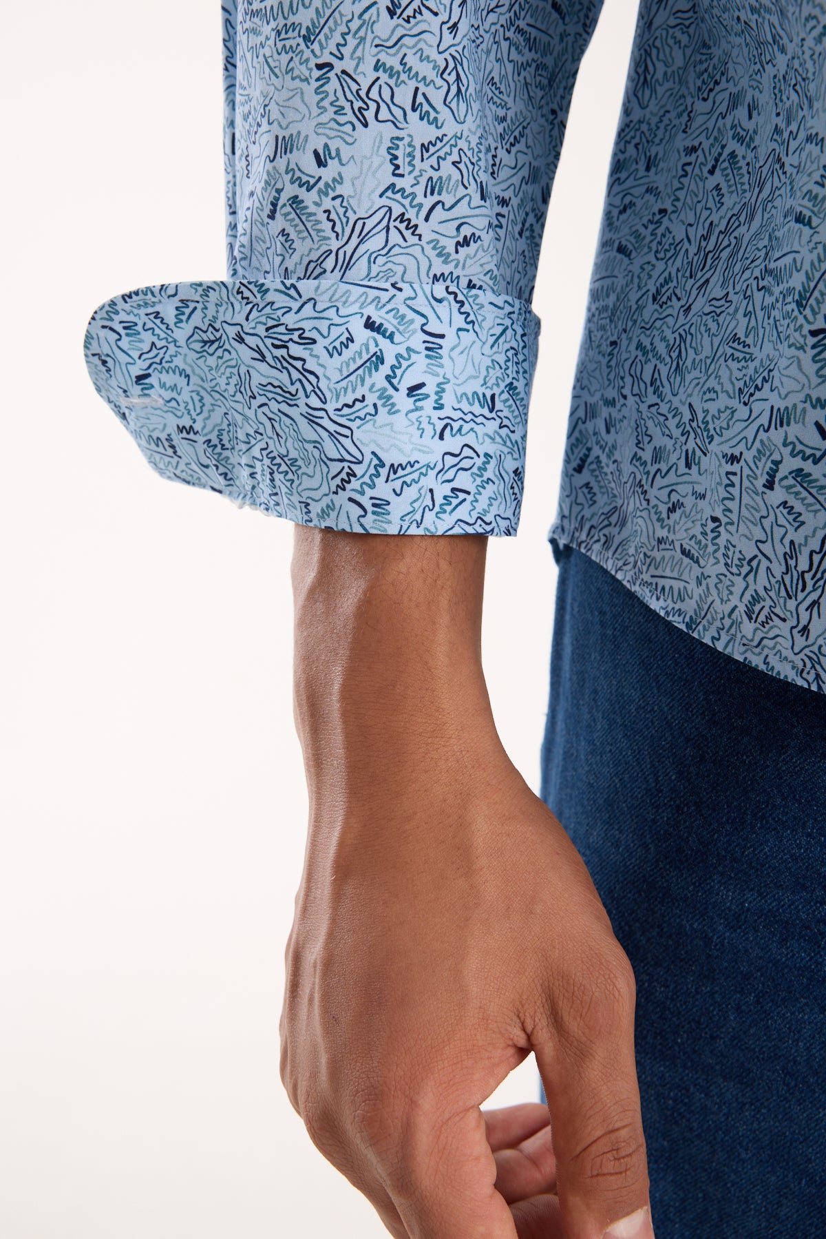 BB Club Rio Poplin Pamuklu Oversize Fit Açık Mavi Klasik Yaka Erkek Baskılı Gömlek