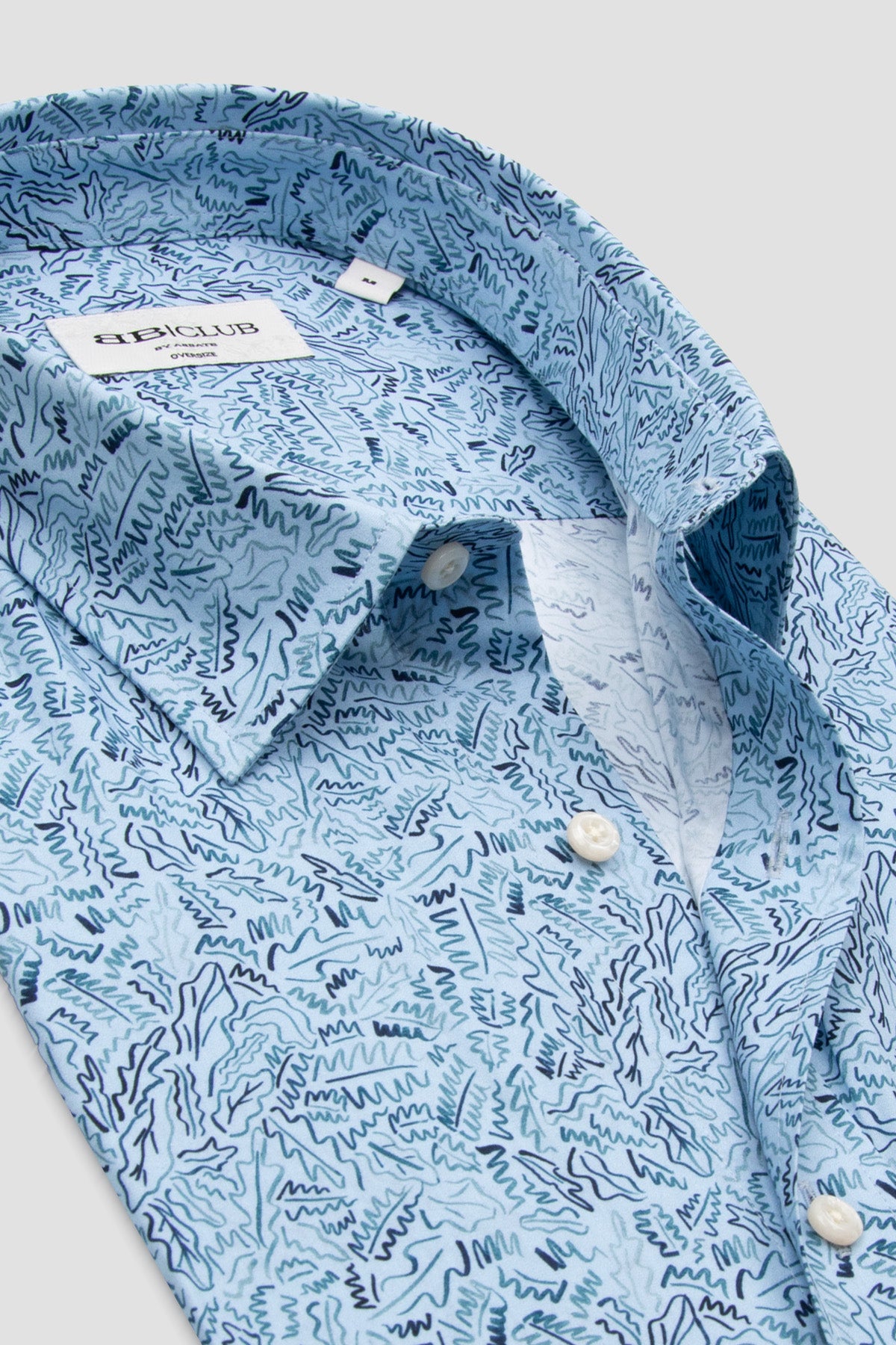 BB Club Rio Poplin Pamuklu Oversize Fit Açık Mavi Klasik Yaka Erkek Baskılı Gömlek