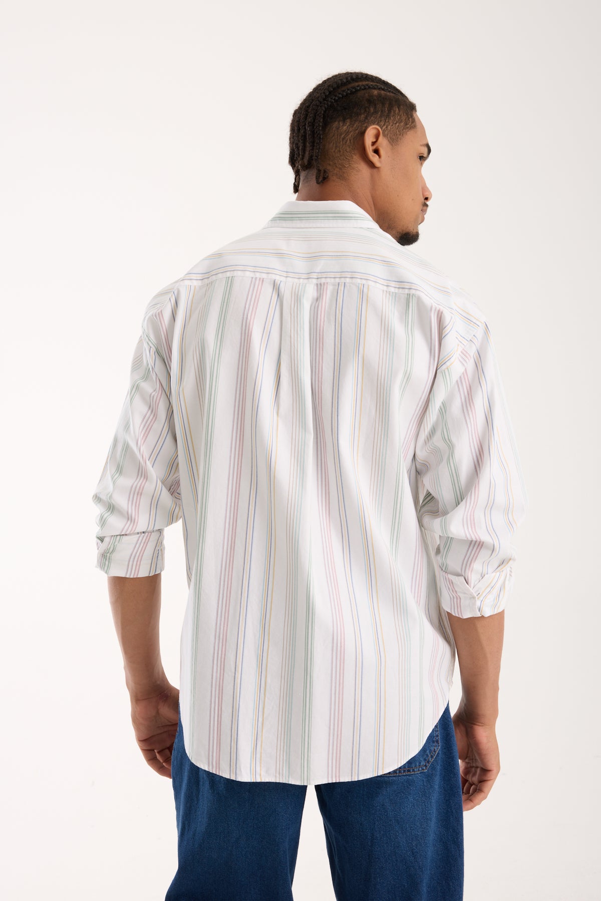 BB Club Rio Oxford Pamuklu Oversize Fit Beyaz Klasik Yaka Erkek Çizgili Gömlek