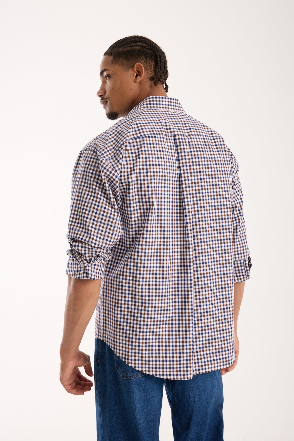 BB Club Rio Poplin Pamuklu Oversize Fit Kahverengi Klasik Yaka Erkek Kareli Gömlek