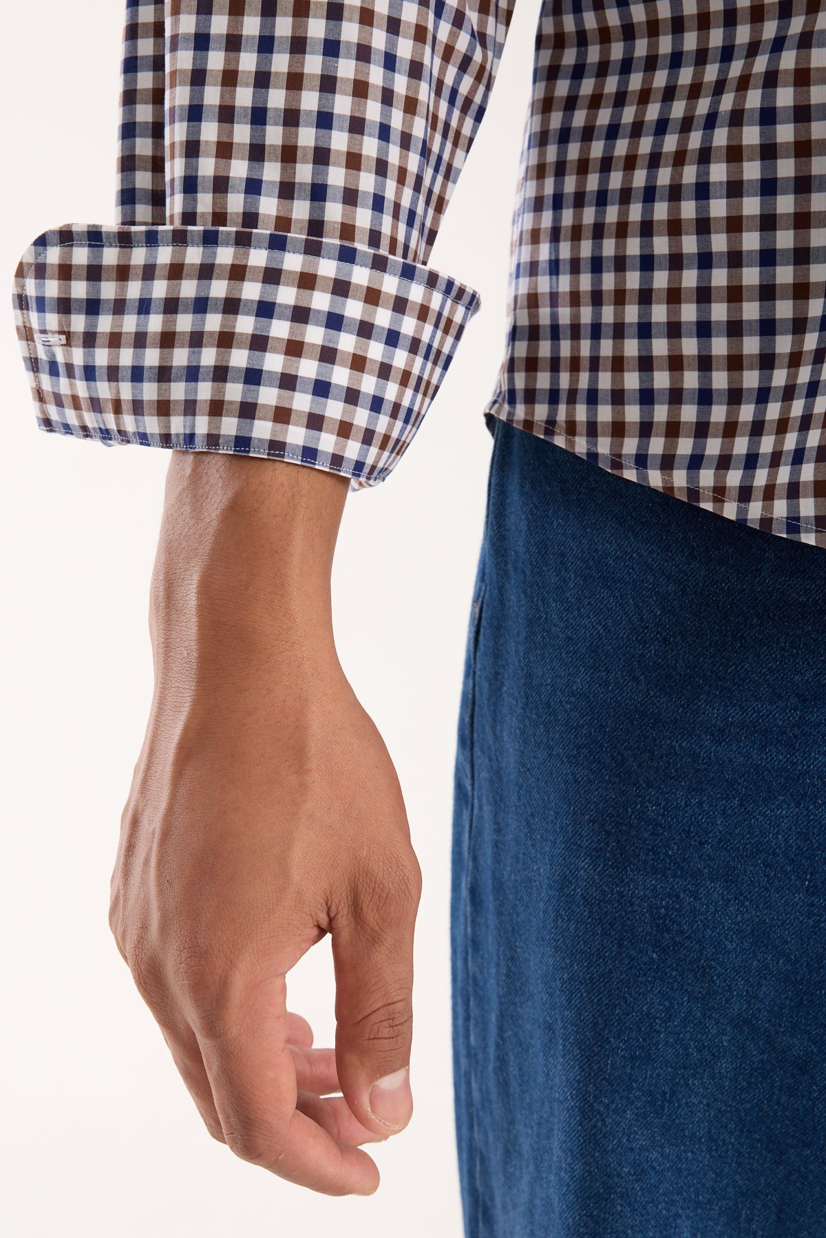 BB Club Rio Poplin Pamuklu Oversize Fit Kahverengi Klasik Yaka Erkek Kareli Gömlek