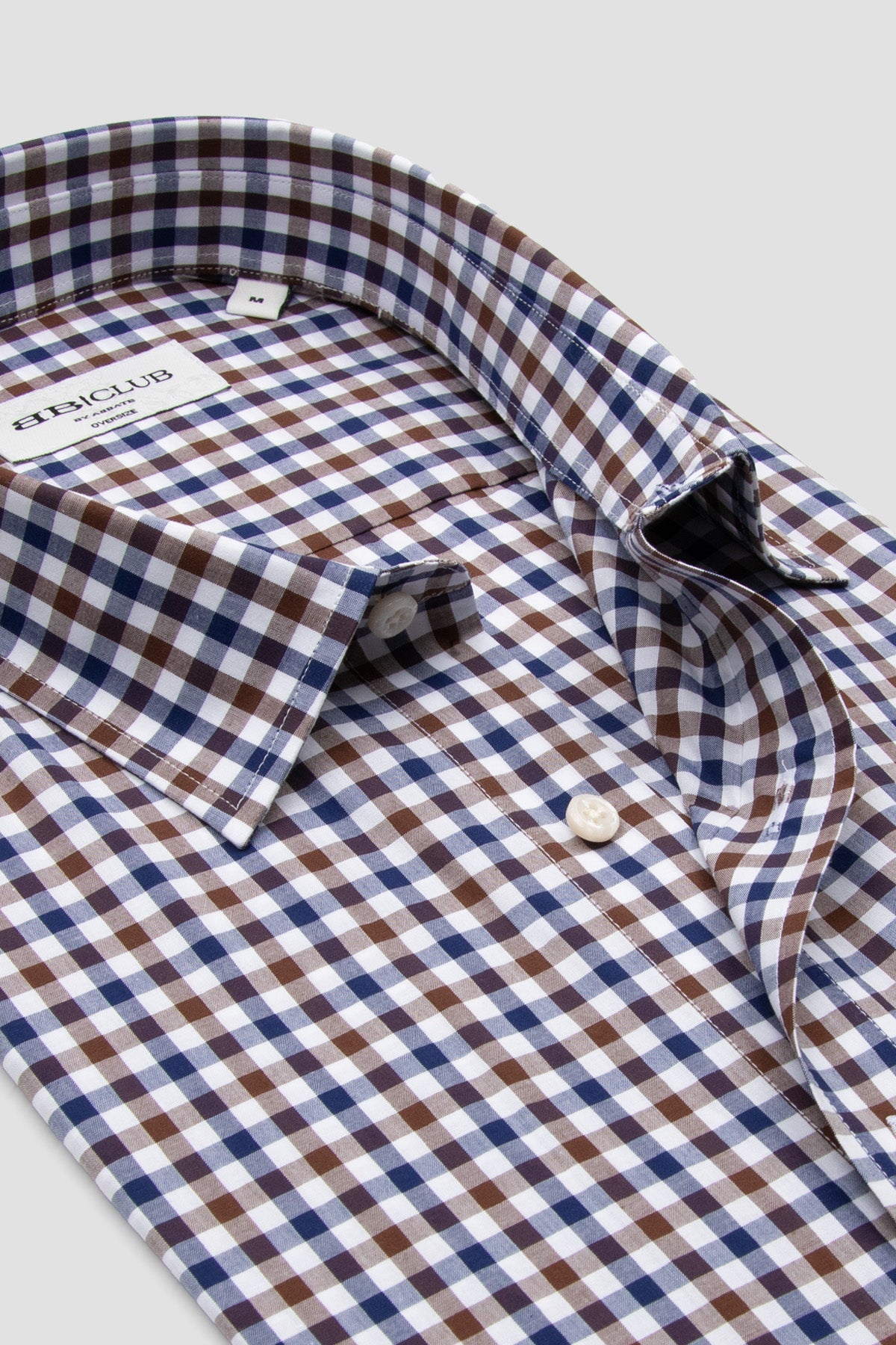 BB Club Rio Poplin Pamuklu Oversize Fit Kahverengi Klasik Yaka Erkek Kareli Gömlek