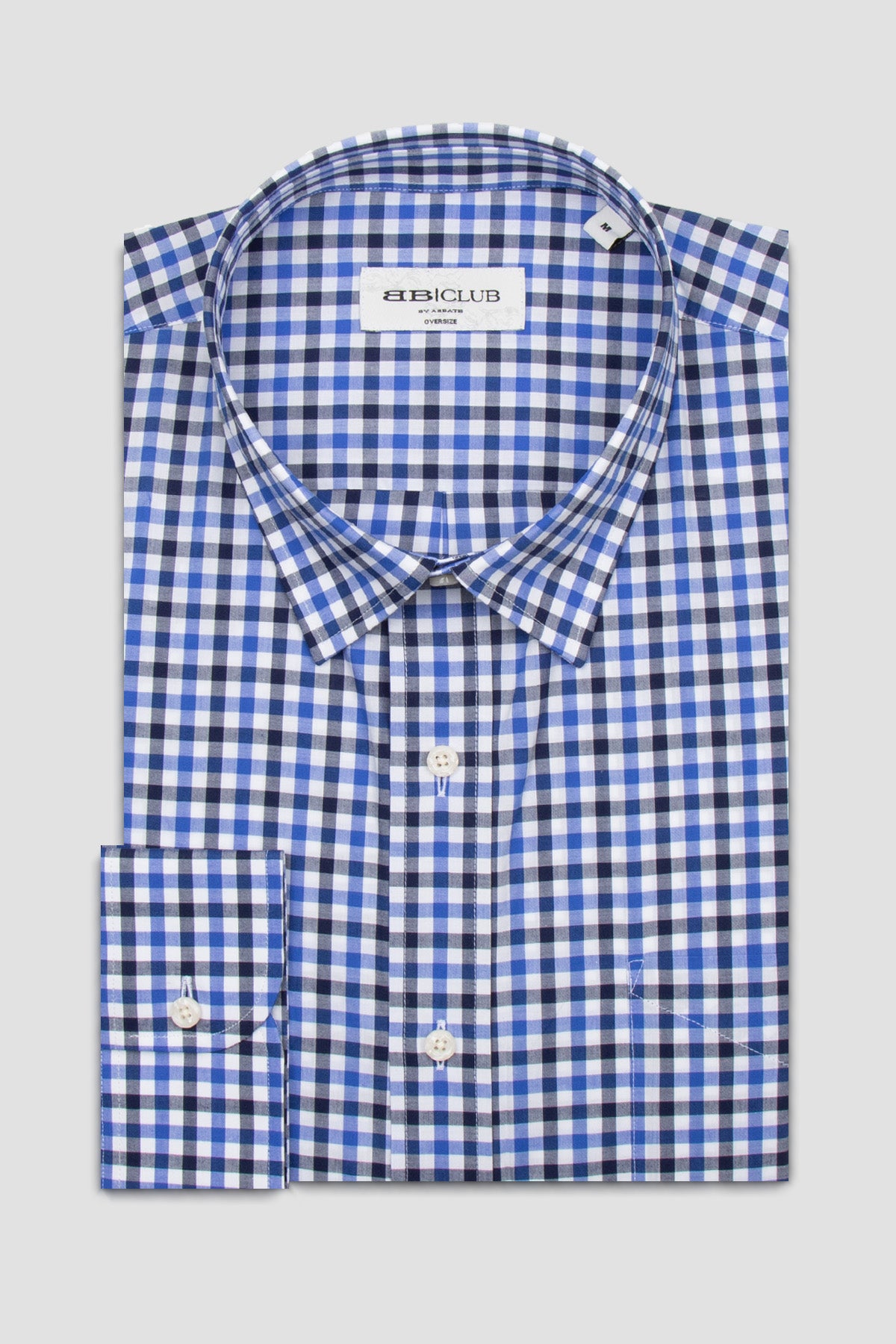 BB Club Rio Poplin Pamuklu Oversize Fit Koyu Mavi Klasik Yaka Erkek Kareli Gömlek