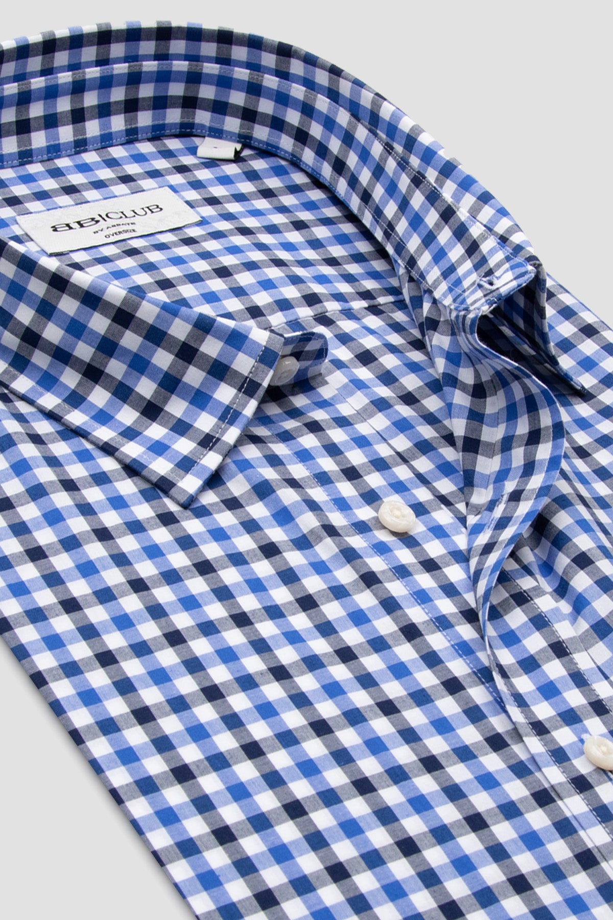 BB Club Rio Poplin Pamuklu Oversize Fit Koyu Mavi Klasik Yaka Erkek Kareli Gömlek