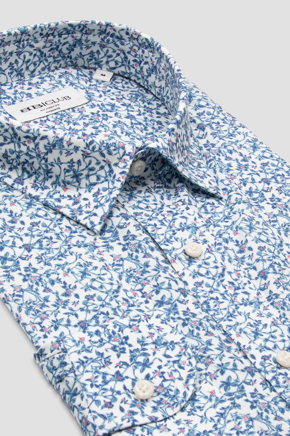 BB Club Rio Poplin %100 Pamuk Oversize Fit Beyaz Klasik Yaka Erkek Baskılı Gömlek