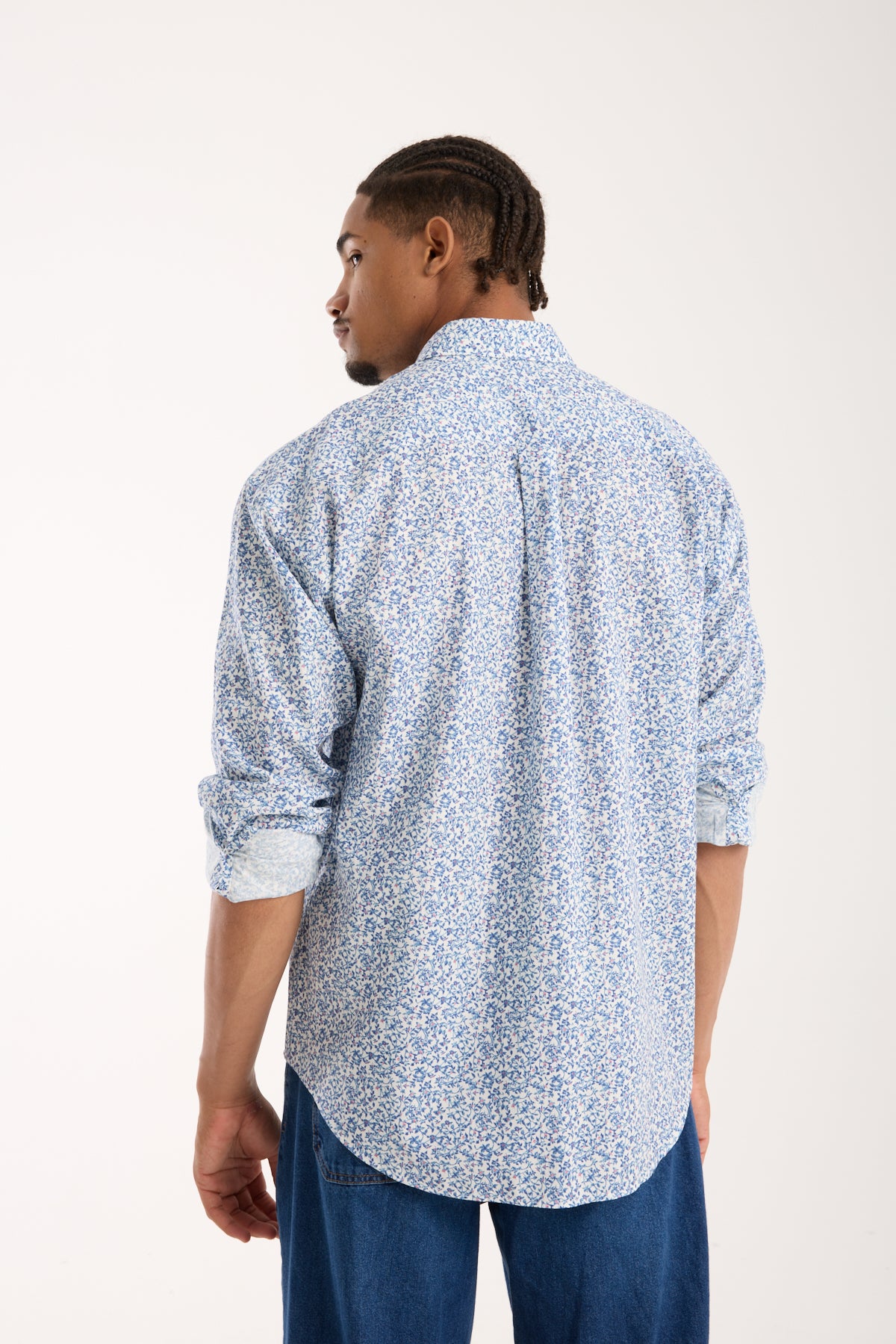 BB Club Rio Poplin %100 Pamuk Oversize Fit Beyaz Klasik Yaka Erkek Baskılı Gömlek