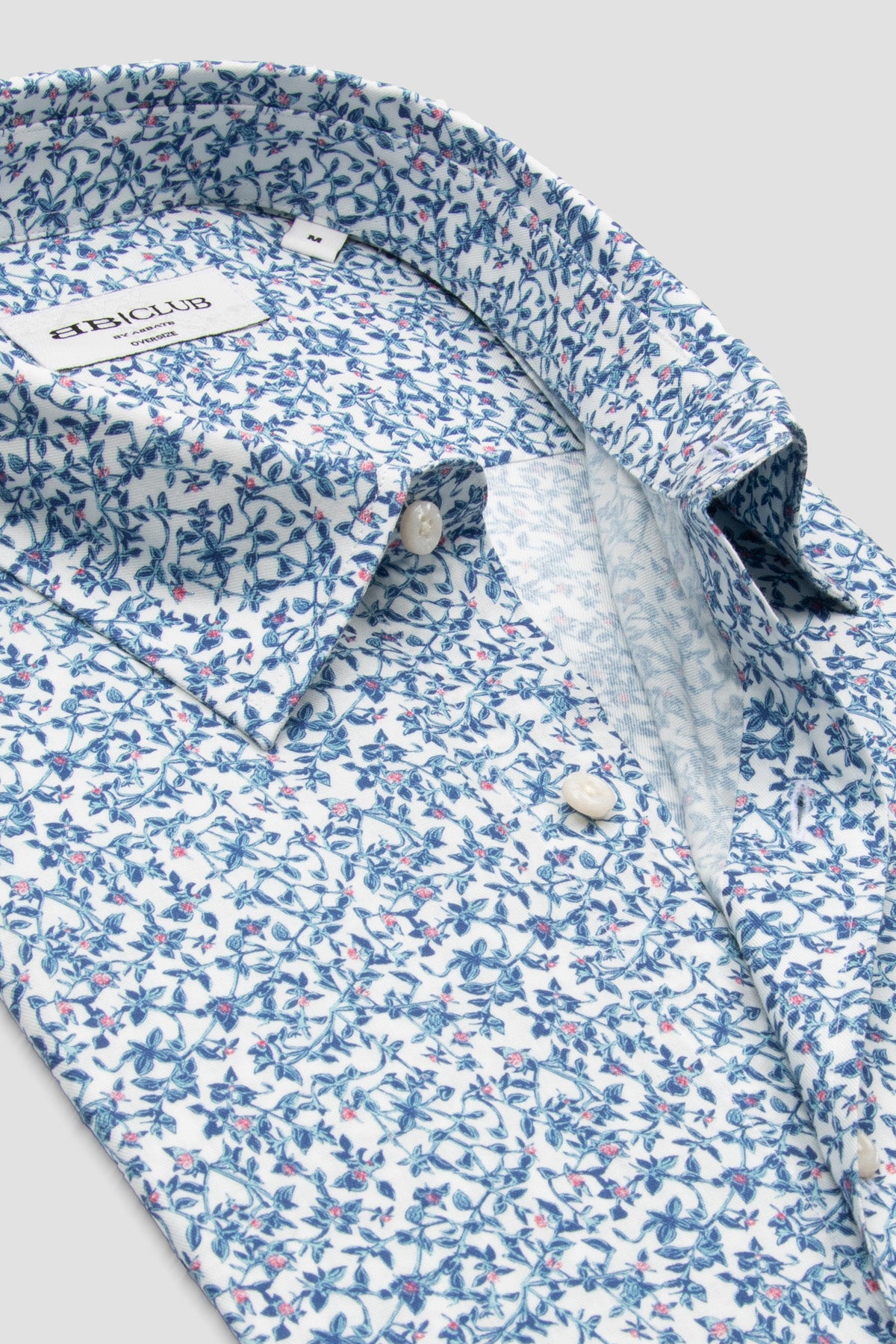 BB Club Rio Poplin %100 Pamuk Oversize Fit Beyaz Klasik Yaka Erkek Baskılı Gömlek