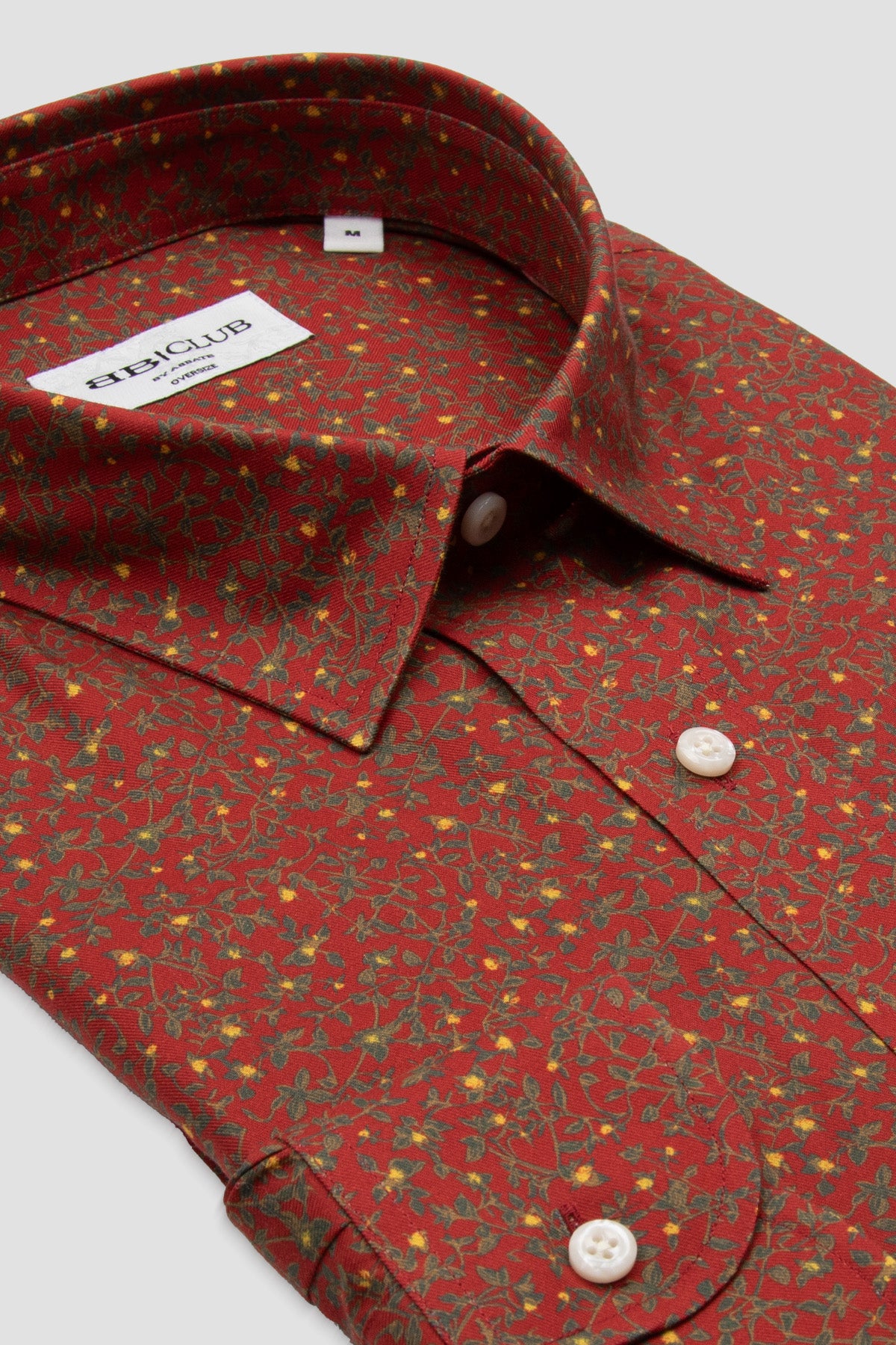 BB Club Rio Poplin Pamuklu Oversize Fit Kırmızı Klasik Yaka Erkek Baskılı Gömlek