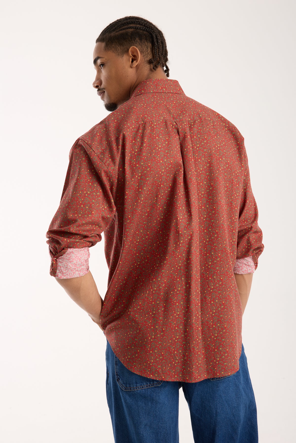 BB Club Rio Poplin Pamuklu Oversize Fit Kırmızı Klasik Yaka Erkek Baskılı Gömlek
