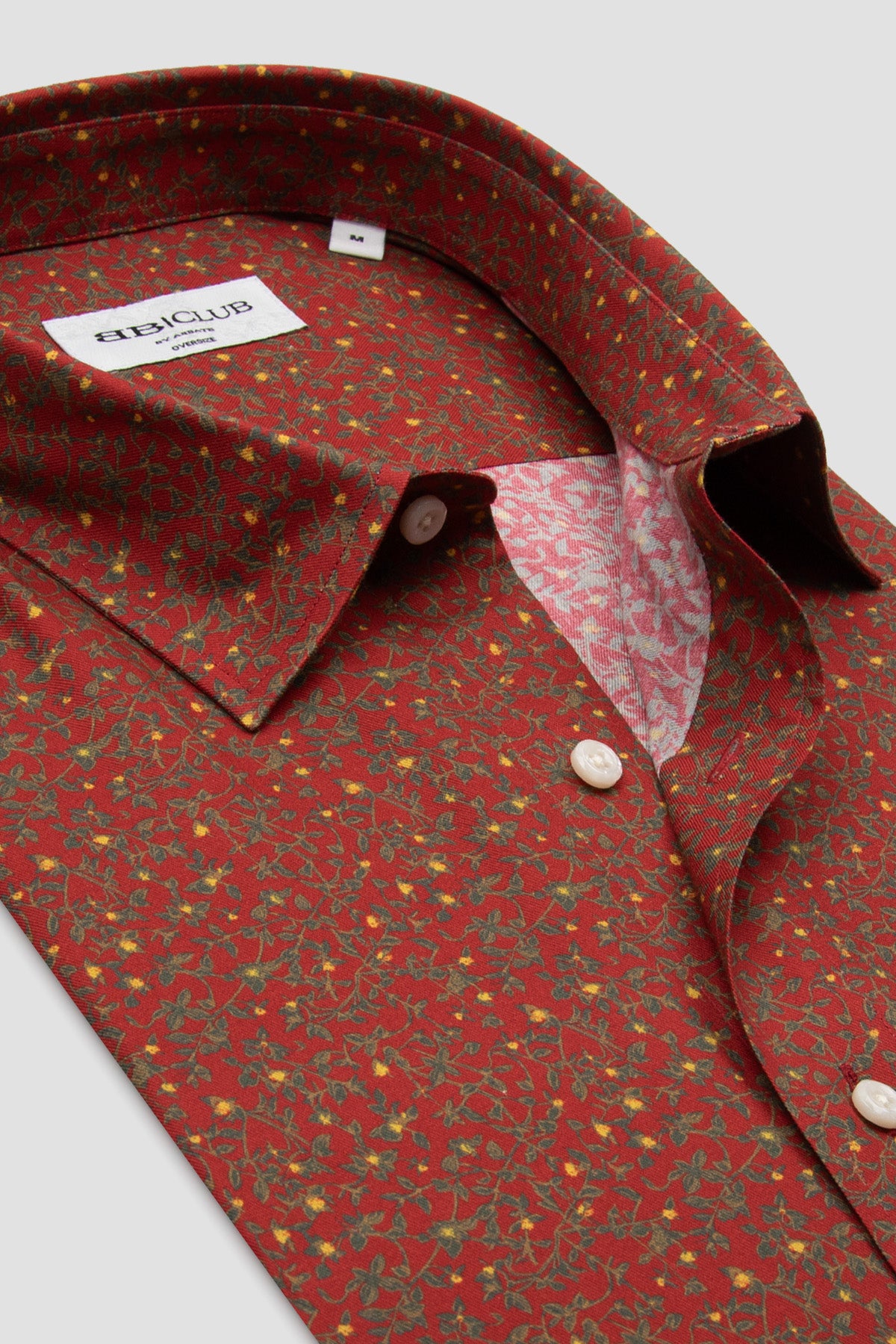 BB Club Rio Poplin Pamuklu Oversize Fit Kırmızı Klasik Yaka Erkek Baskılı Gömlek