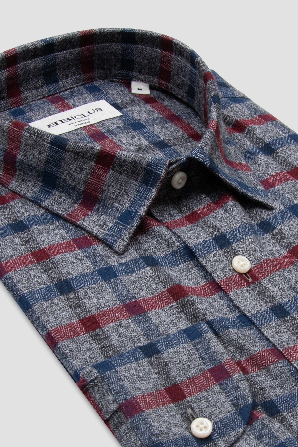 BB Club Rio Twill Pamuklu Oversize Fit Gri Klasik Yaka Erkek Ekoseli Gömlek