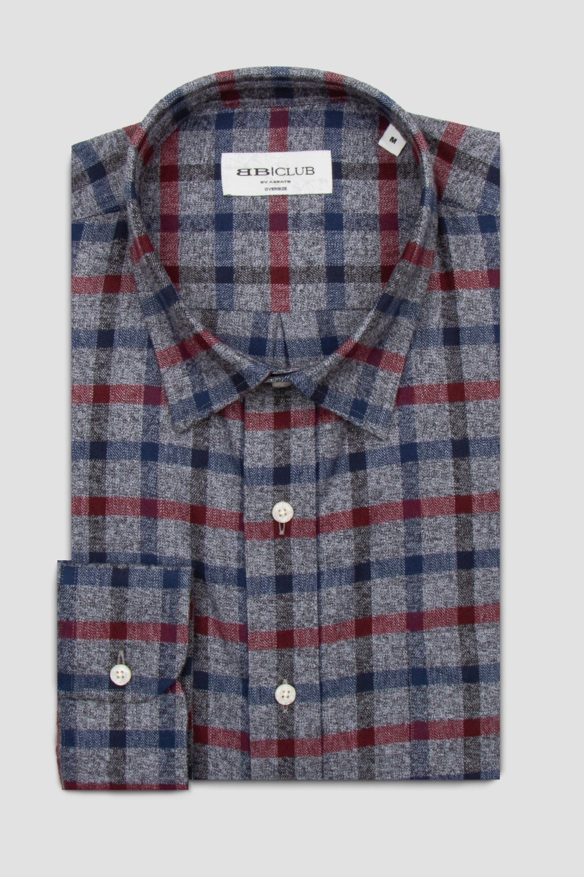 BB Club Rio Twill Pamuklu Oversize Fit Gri Klasik Yaka Erkek Ekoseli Gömlek