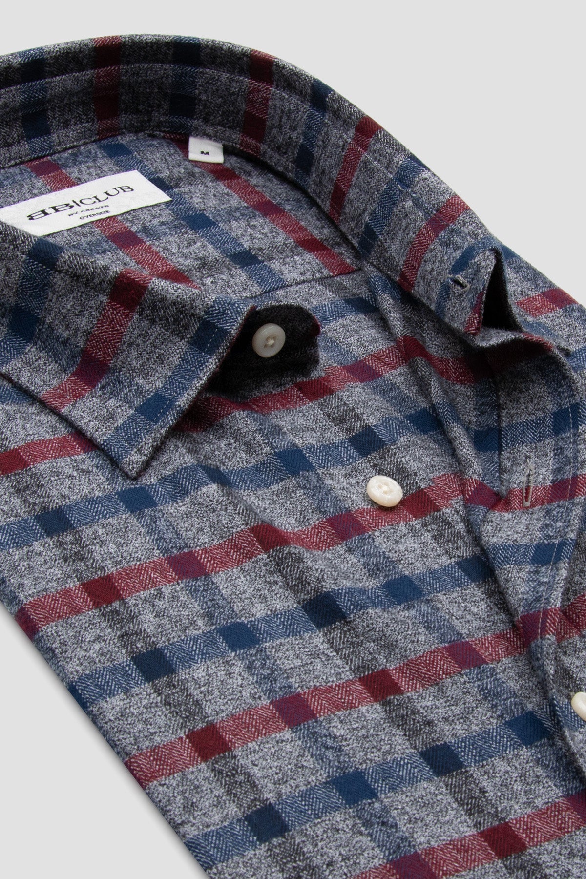 BB Club Rio Twill %100 Pamuk Oversize Fit Gri Klasik Yaka Erkek Ekoseli Gömlek