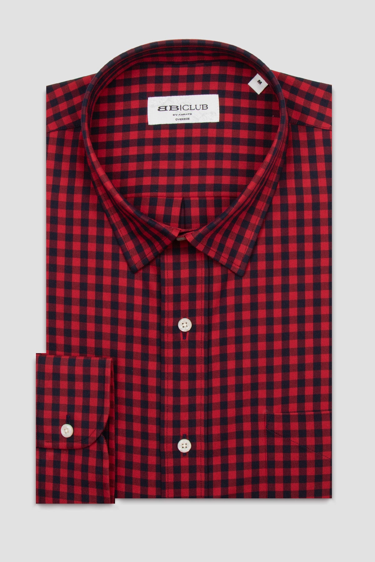 BB Club Rio Twill Pamuk Karışımlı Oversize Fit Kırmızı Klasik Yaka Erkek Kareli Gömlek