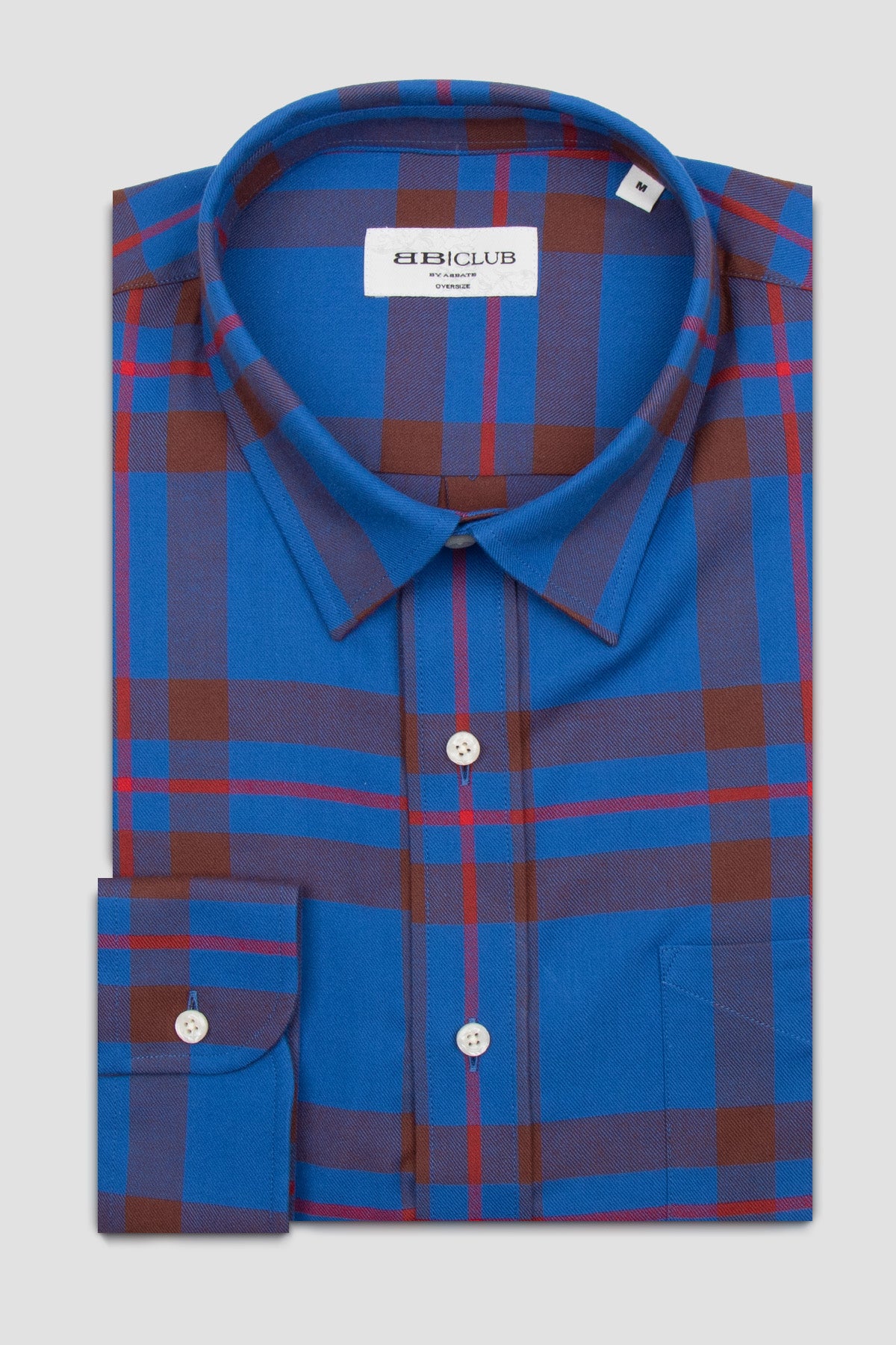 BB Club Rio Twill Pamuklu Oversize Fit Lacivert Klasik Yaka Erkek Ekoseli Gömlek