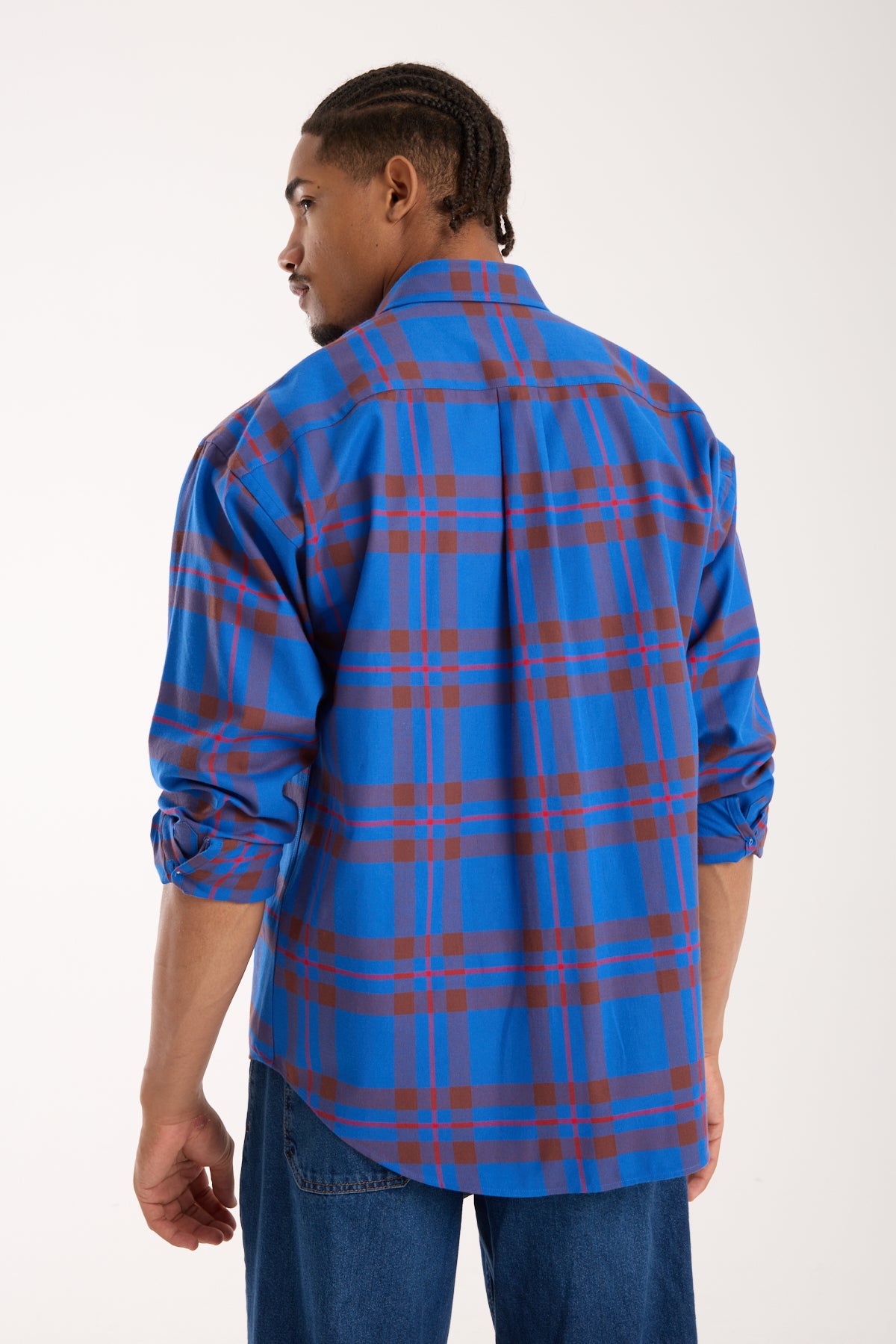 BB Club Rio Twill Pamuklu Oversize Fit Lacivert Klasik Yaka Erkek Ekoseli Gömlek