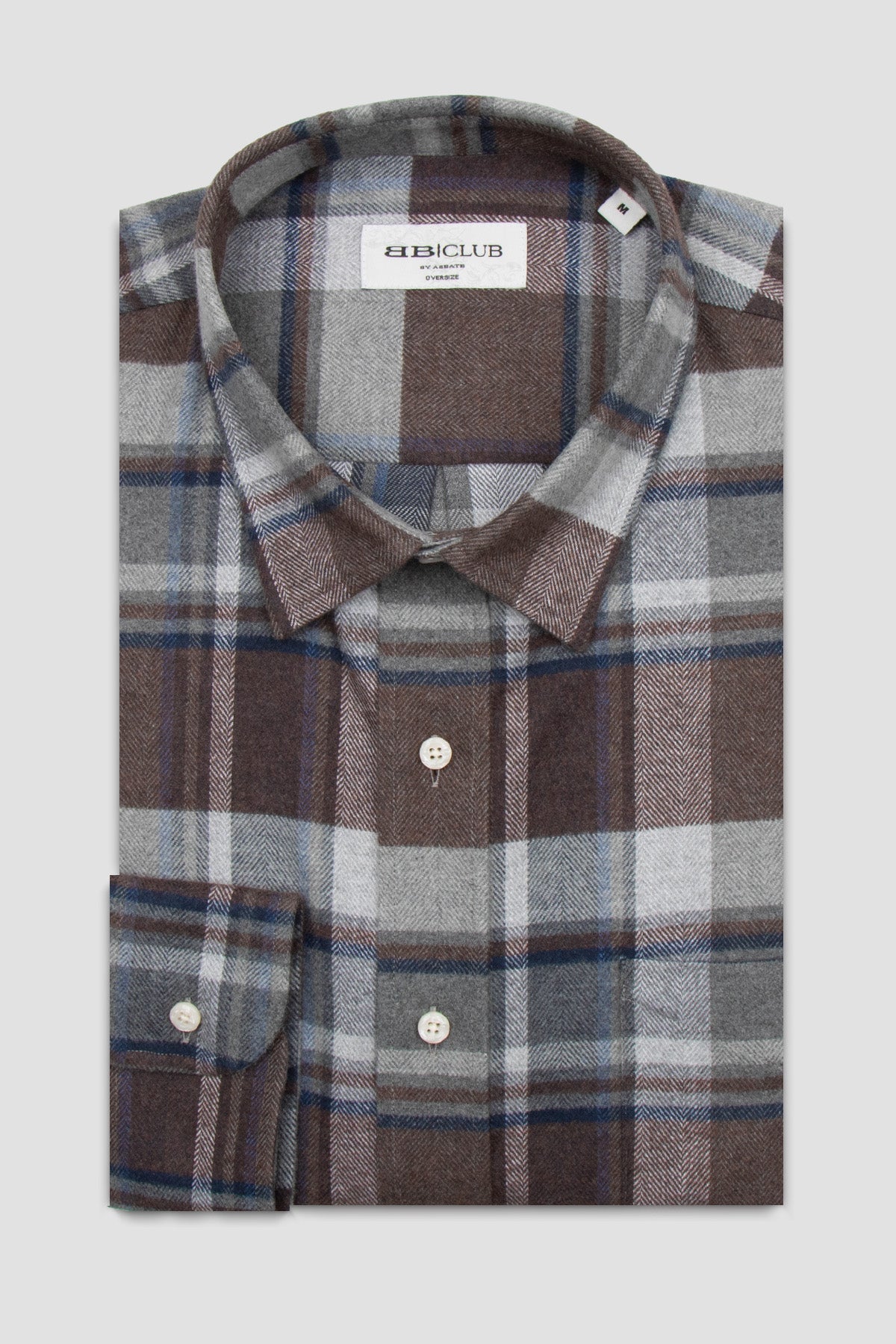BB Club Rio Flanel Pamuklu Oversize Fit Kahverengi Klasik Yaka Erkek Ekoseli Gömlek