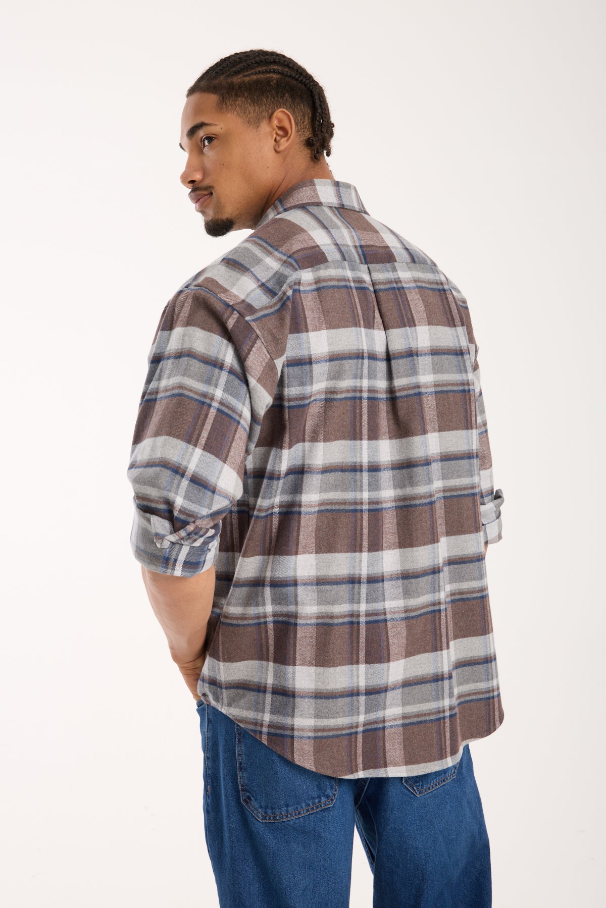 BB Club Rio Flanel %100 Pamuk Oversize Fit Kahverengi Klasik Yaka Erkek Ekoseli Gömlek
