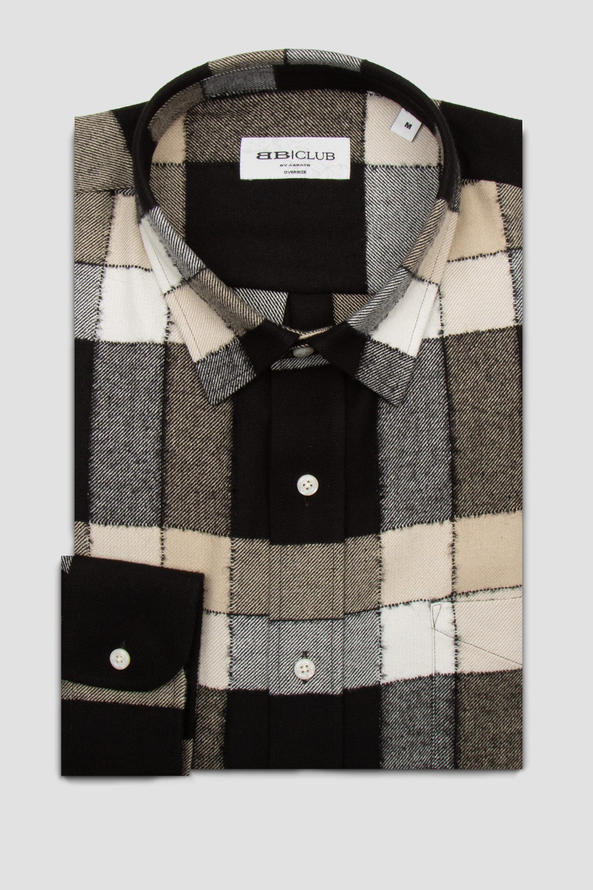 BB Club Rio Twill Viskon Karışımlı Oversize Fit Siyah Klasik Yaka Erkek Ekoseli Gömlek