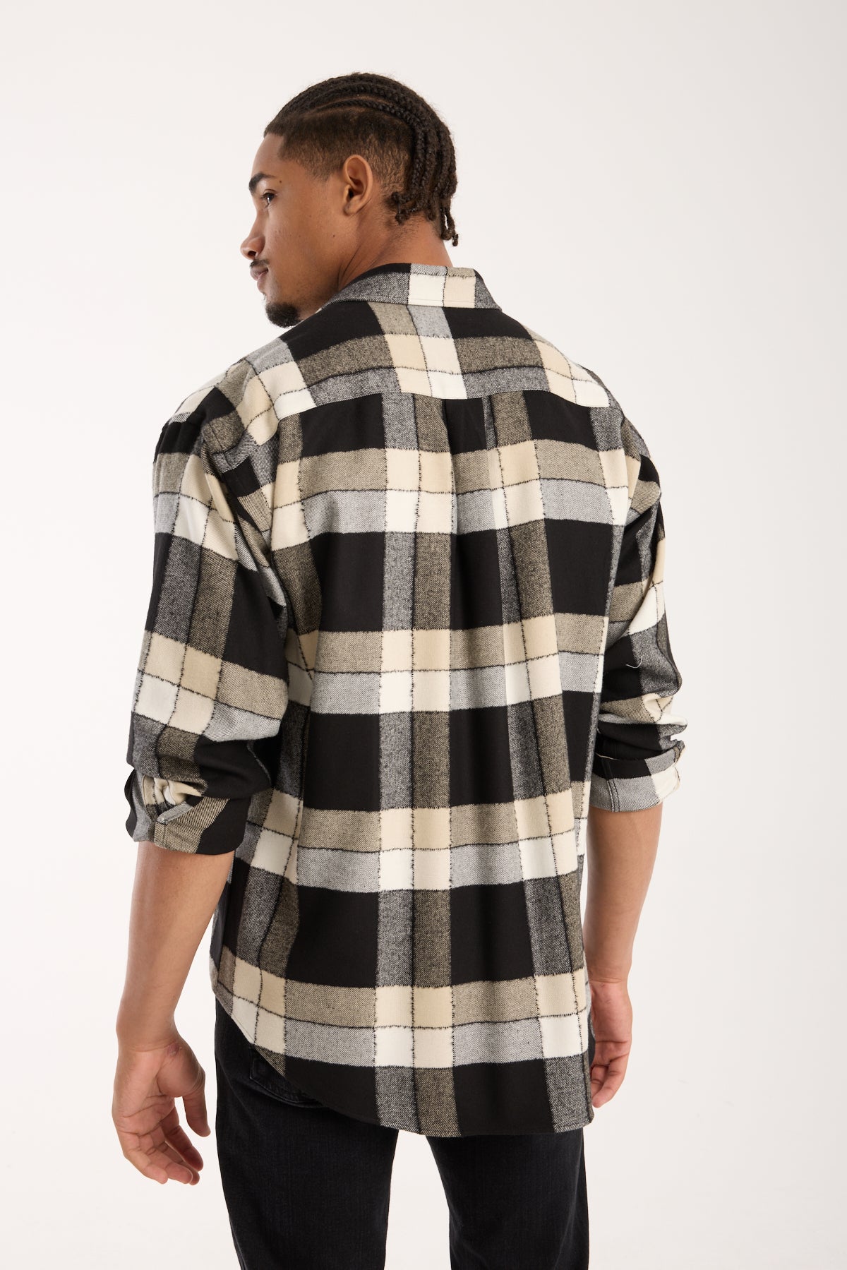 BB Club Rio Twill Viskon Karışımlı Oversize Fit Siyah Klasik Yaka Erkek Ekoseli Gömlek