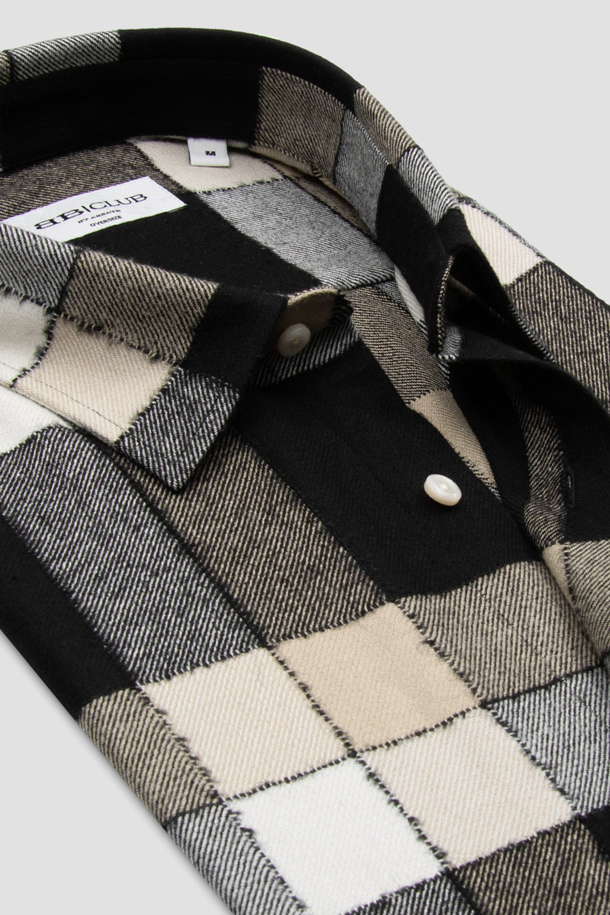 BB Club Rio Twill Viskon Karışımlı Oversize Fit Siyah Klasik Yaka Erkek Ekoseli Gömlek