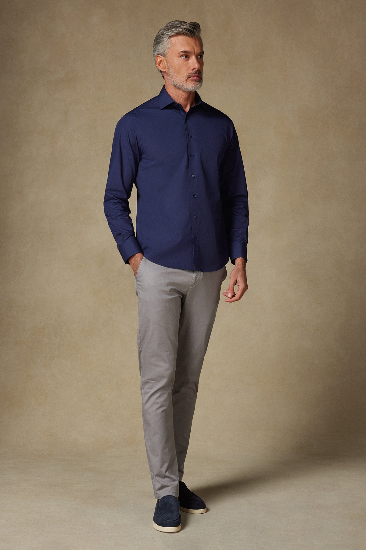 BB Club Lima Poplin Pamuk Polyester Regular Fit Lacivert Klasik Yaka Erkek Düz Gömlek