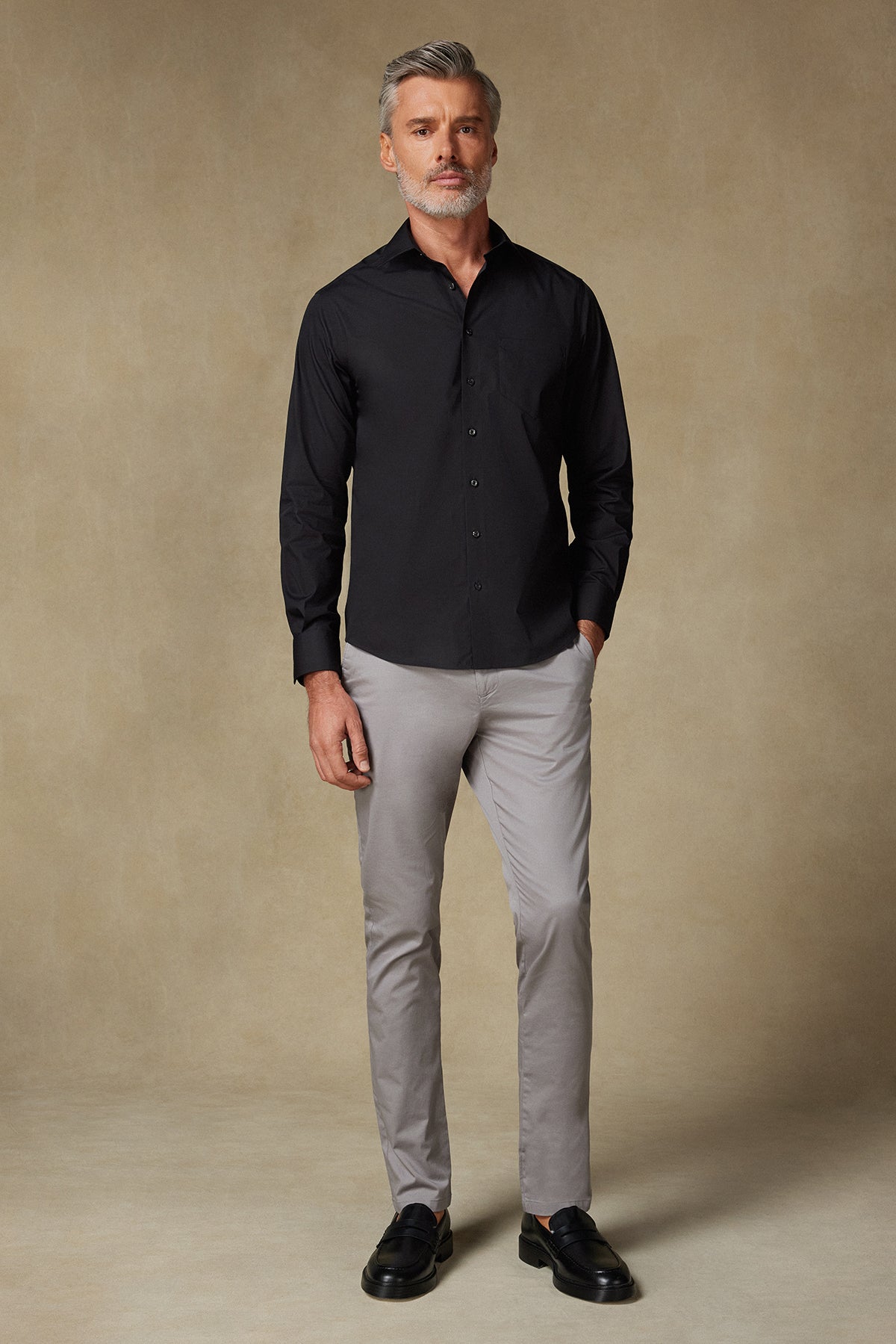 BB Club Lima Poplin Pamuk Polyester Regular Fit Siyah Klasik Yaka Erkek Düz Gömlek