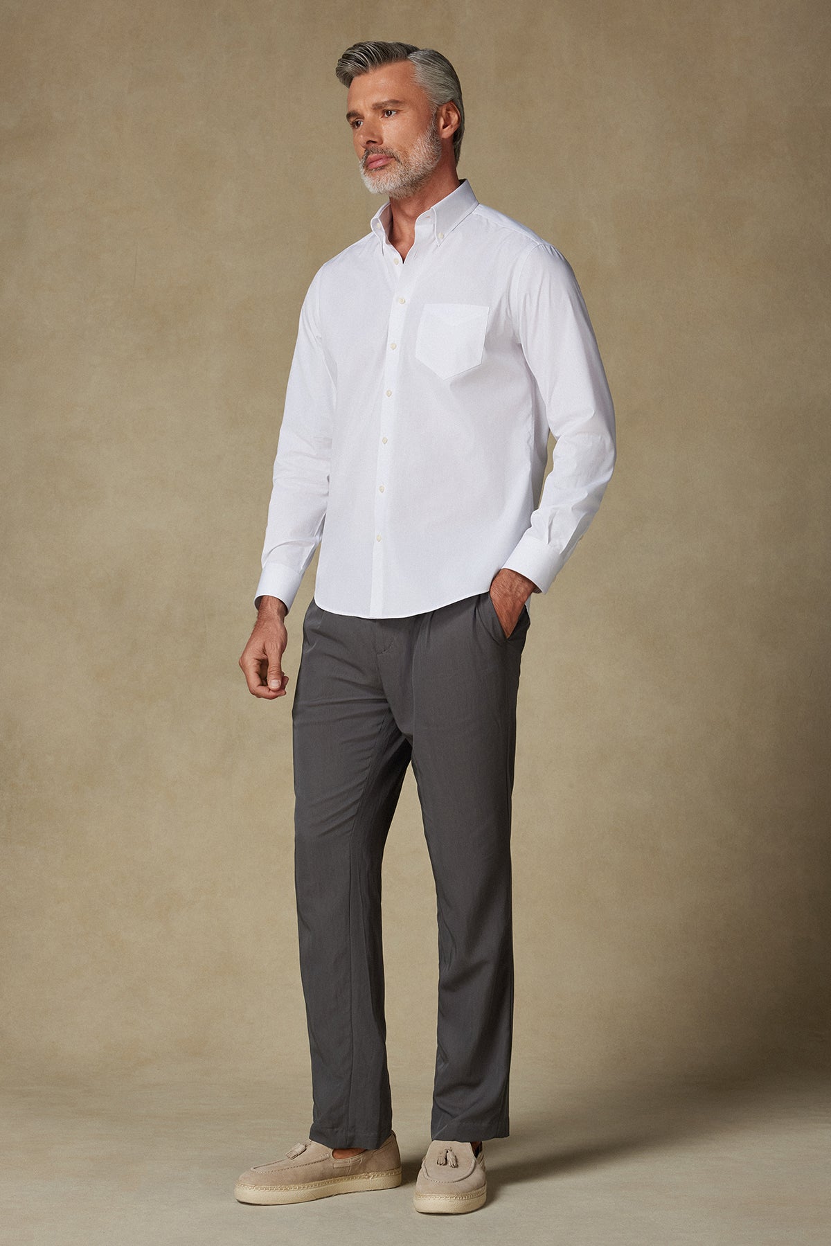 BB Club Mike Poplin Pamuk Polyester Regular Fit Beyaz Düğmeli Yaka Erkek Düz Gömlek