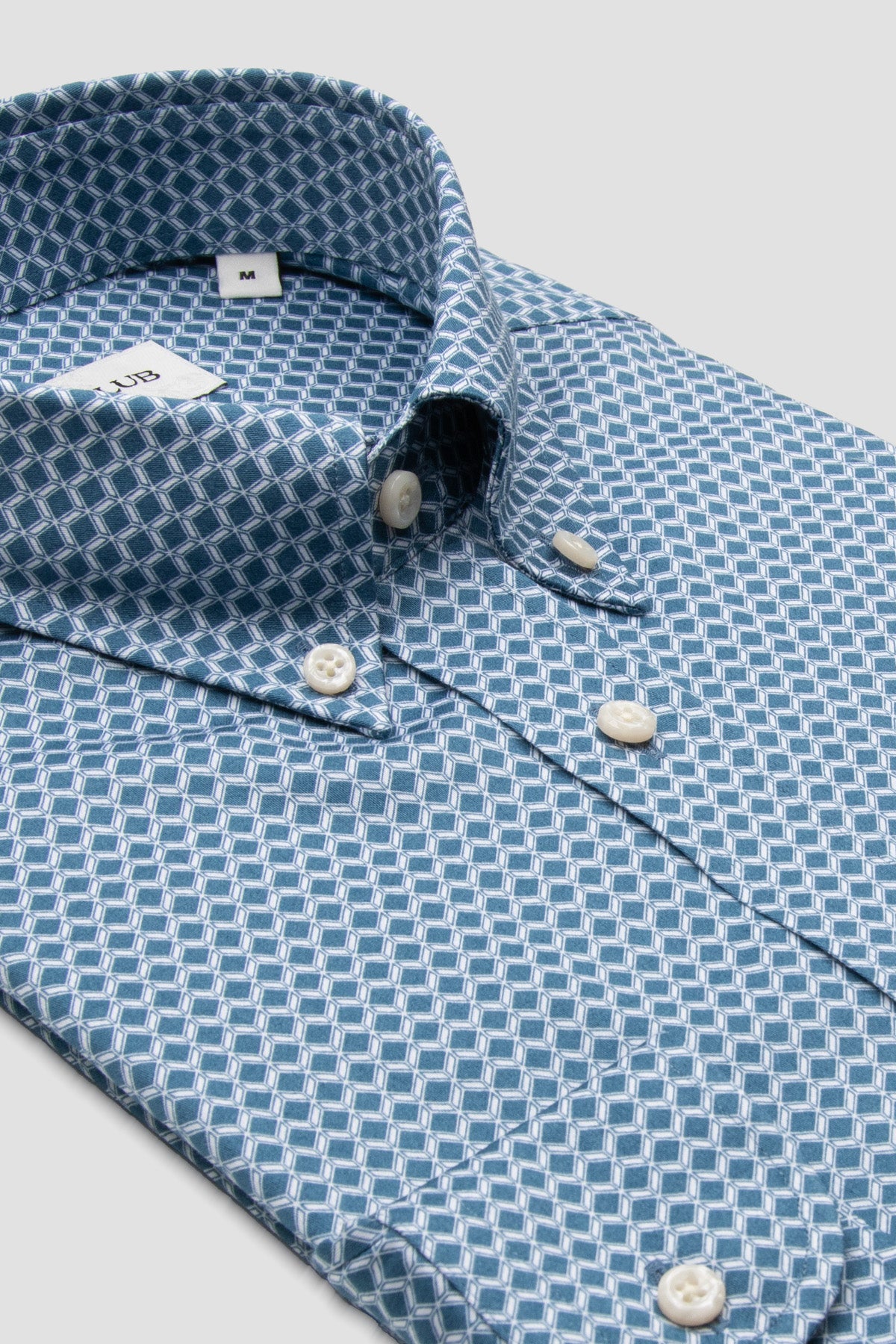 BB Club Mike Dokuma Pamuklu Regular Fit Mavi Düğmeli Yaka Erkek Baskılı Gömlek