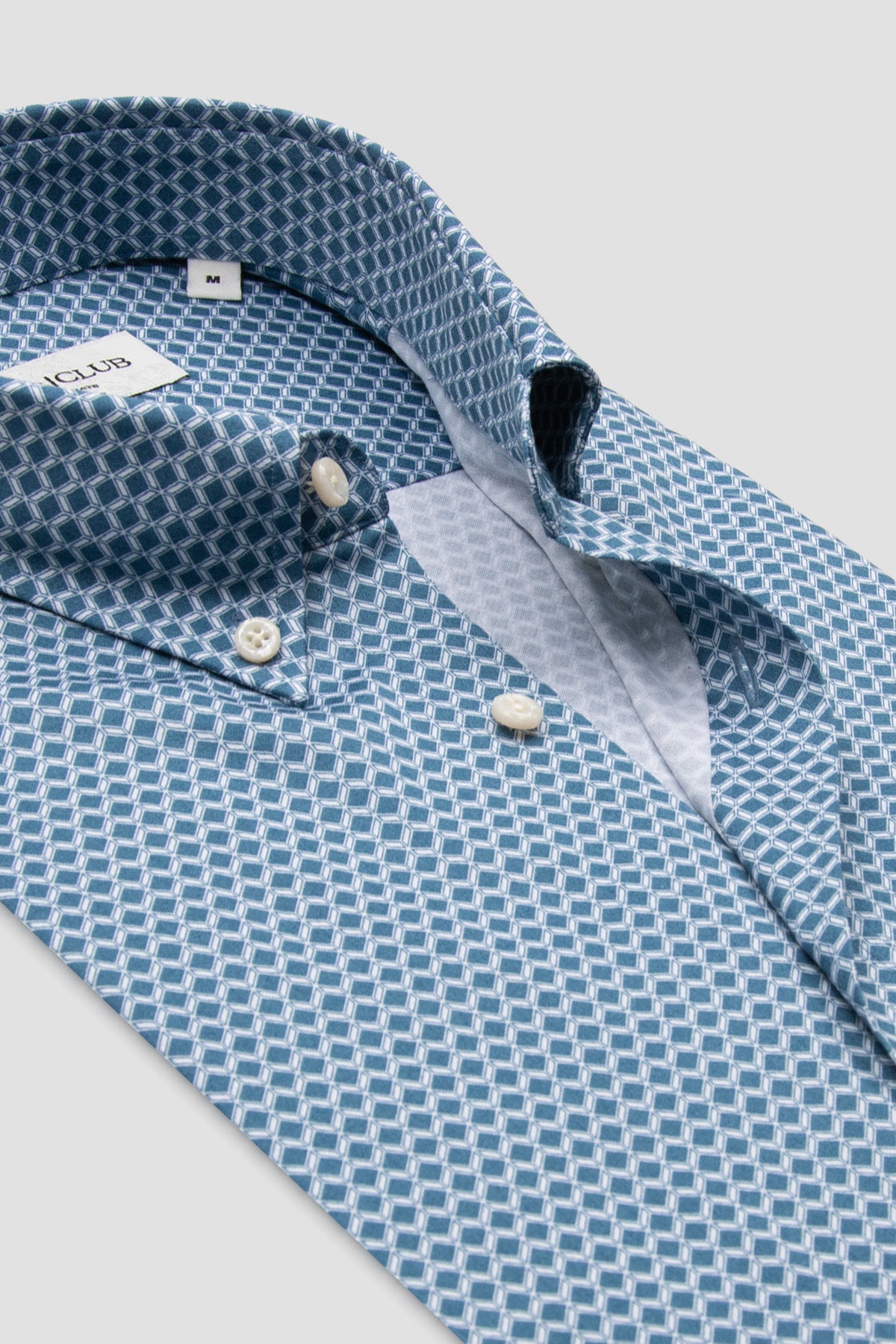 BB Club Mike Dokuma Pamuklu Regular Fit Mavi Düğmeli Yaka Erkek Baskılı Gömlek