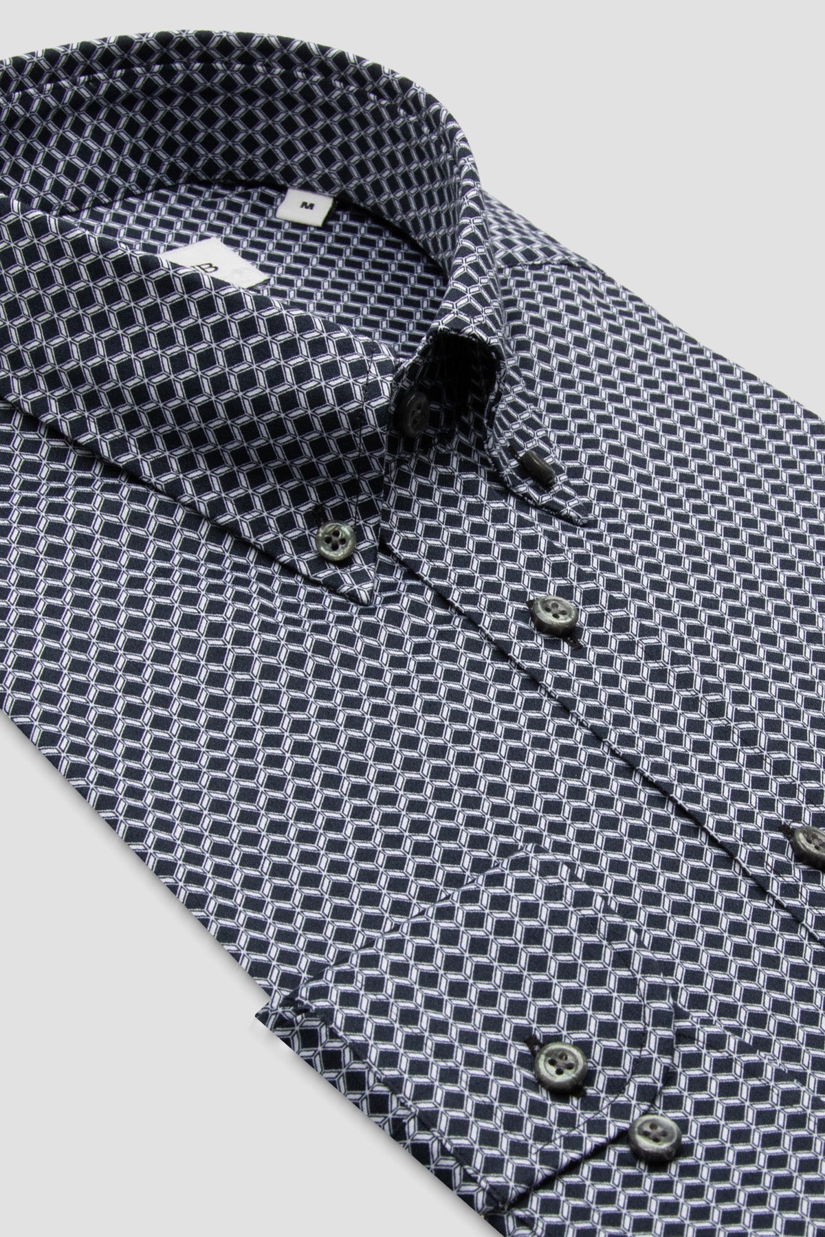 BB Club Mike Dokuma Pamuklu Regular Fit Antrasit Düğmeli Yaka Erkek Baskılı Gömlek