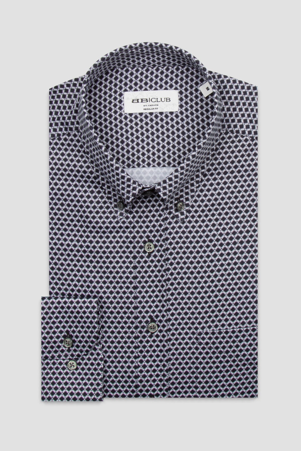 BB Club Mike Dokuma Pamuklu Regular Fit Antrasit Düğmeli Yaka Erkek Baskılı Gömlek