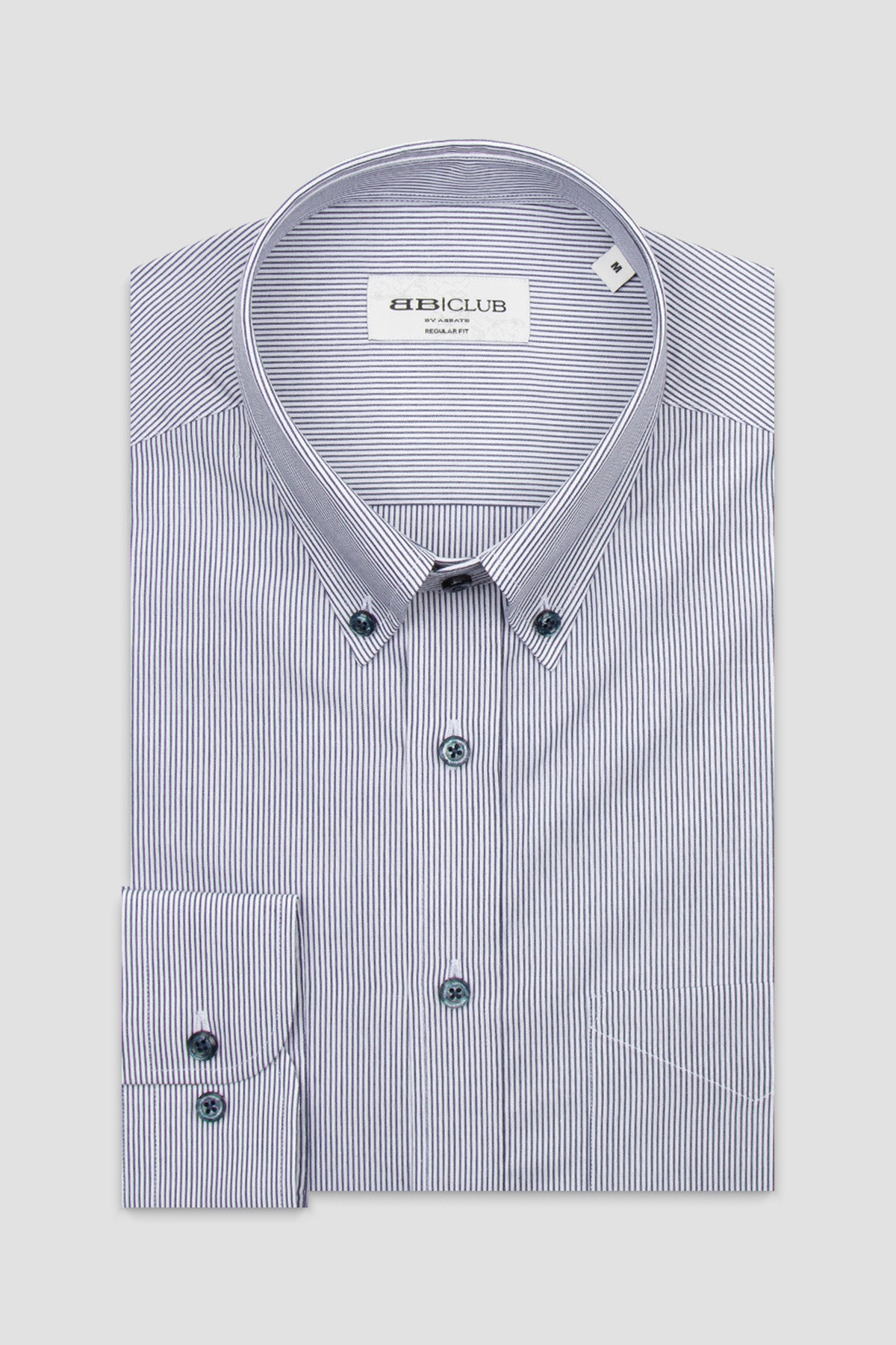 BB Club Mike Poplin Pamuklu Regular Fit Lacivert Düğmeli Yaka Erkek Çizgili Gömlek
