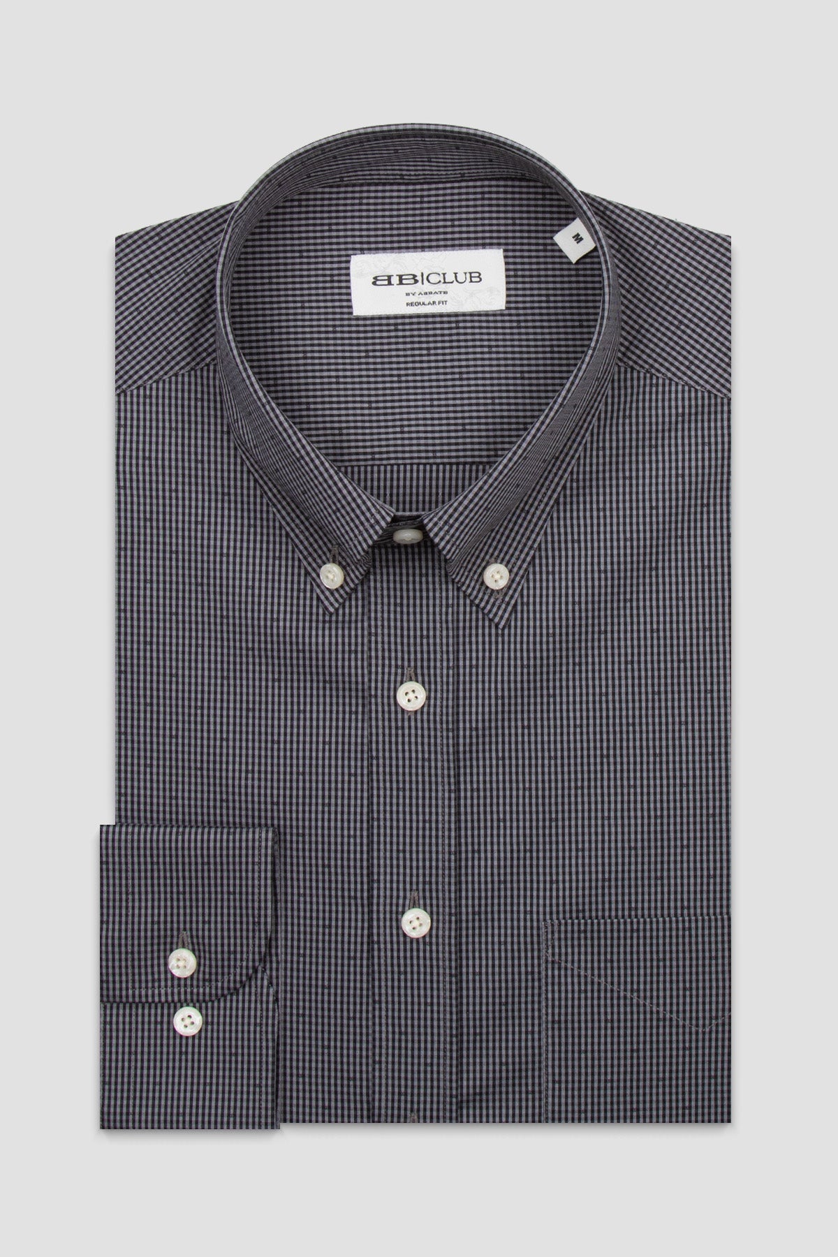 BB Club Mike Poplin Stretch Pamuk Karışımlı Regular Fit Koyu Gri Düğmeli Yaka Erkek Kareli Gömlek