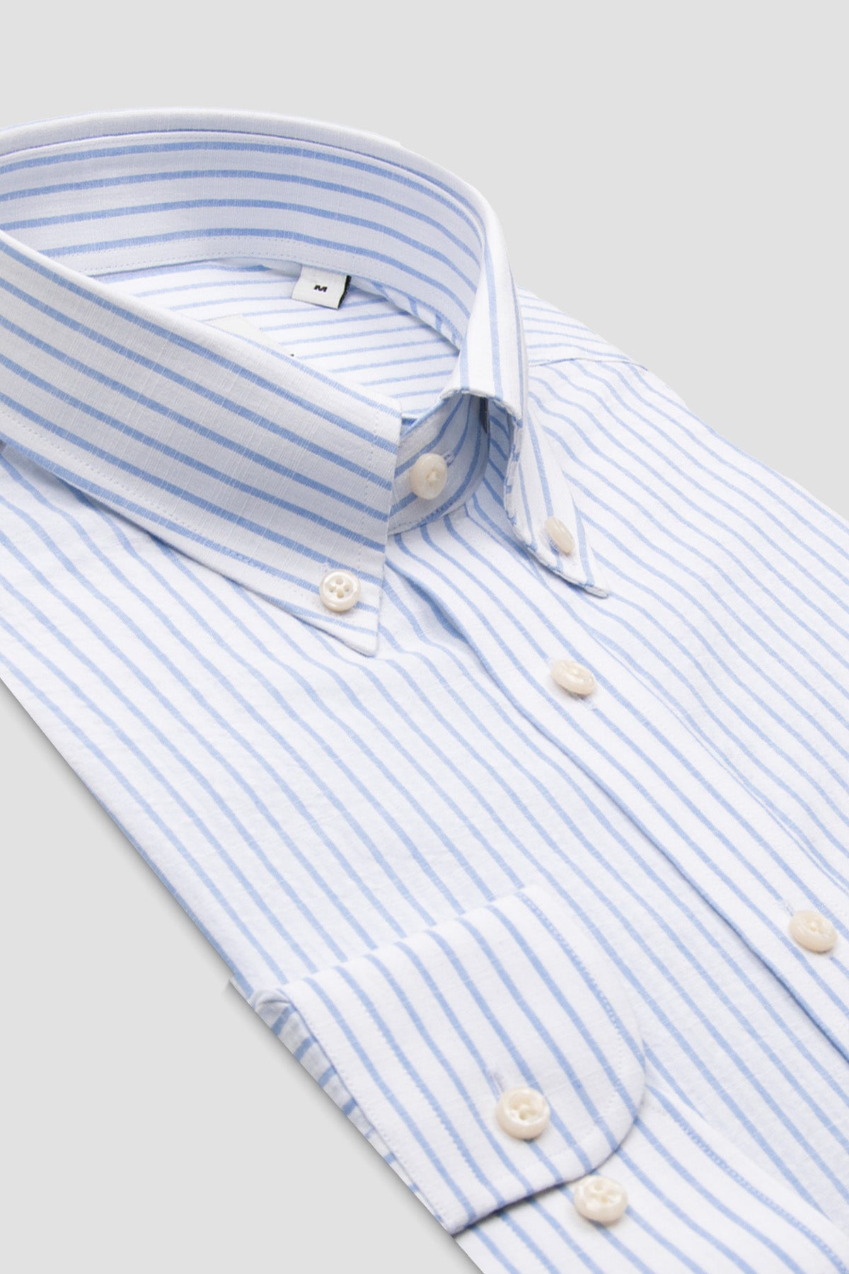 BB Club Mike Seersucker Pamuklu Regular Fit Açık Mavi Düğmeli Yaka Erkek Çizgili Gömlek