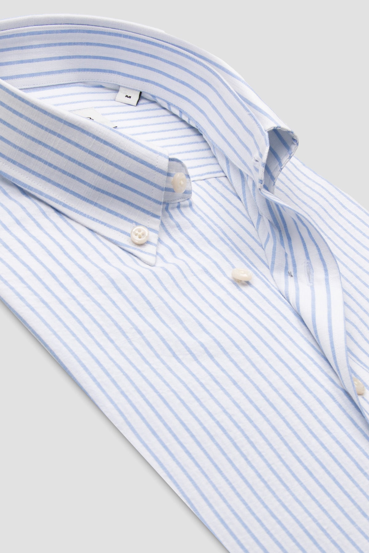 BB Club Mike Seersucker Pamuklu Regular Fit Açık Mavi Düğmeli Yaka Erkek Çizgili Gömlek