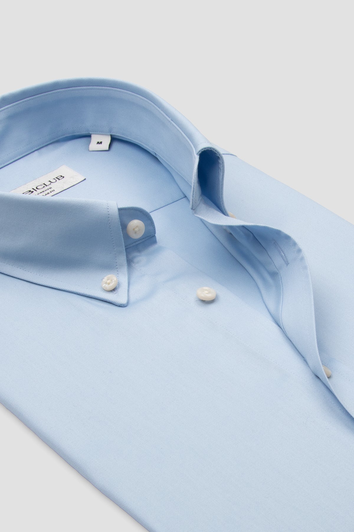 BB Club Mike Oxford Pamuklu Regular Fit Açık Mavi Düğmeli Yaka Erkek Düz Gömlek