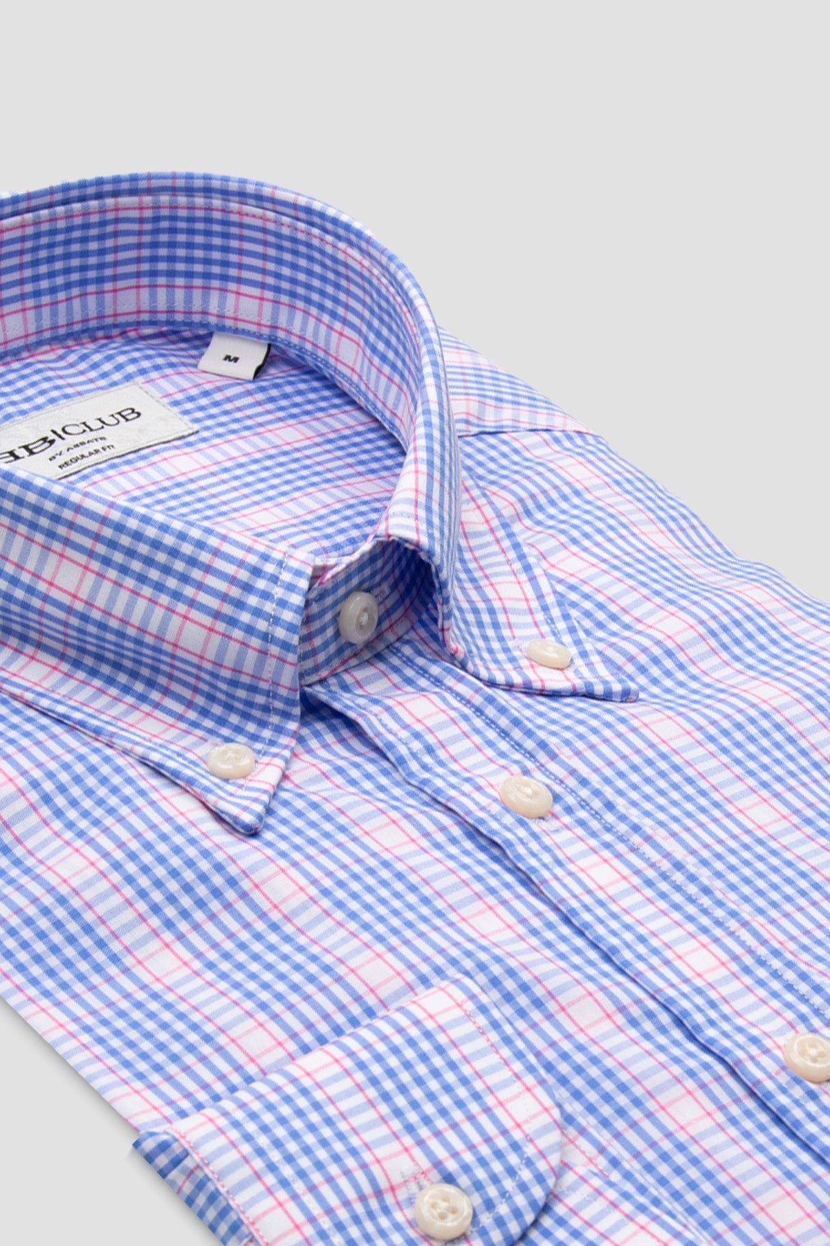 BB Club Mike Poplin Pamuklu Regular Fit Açık Mavi Düğmeli Yaka Erkek Ekoseli Gömlek