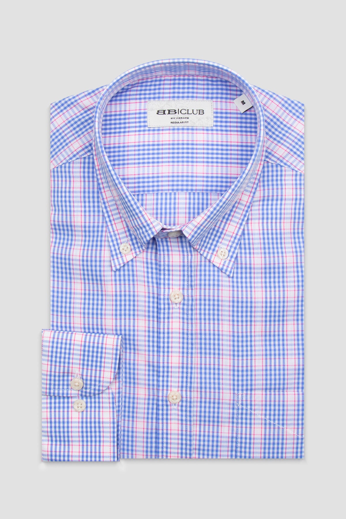 BB Club Mike Poplin Pamuklu Regular Fit Açık Mavi Düğmeli Yaka Erkek Ekoseli Gömlek