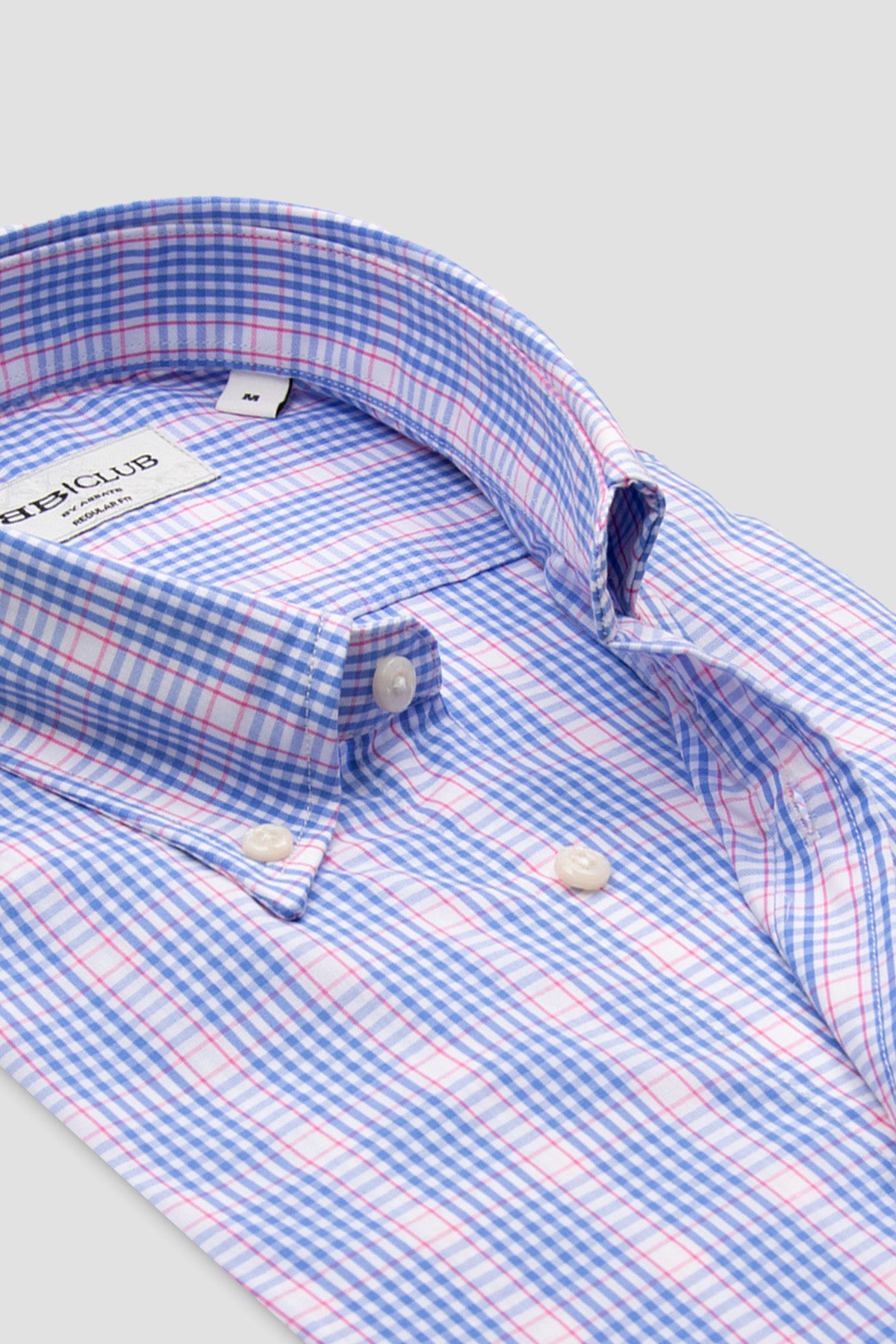 BB Club Mike Poplin Pamuklu Regular Fit Açık Mavi Düğmeli Yaka Erkek Ekoseli Gömlek