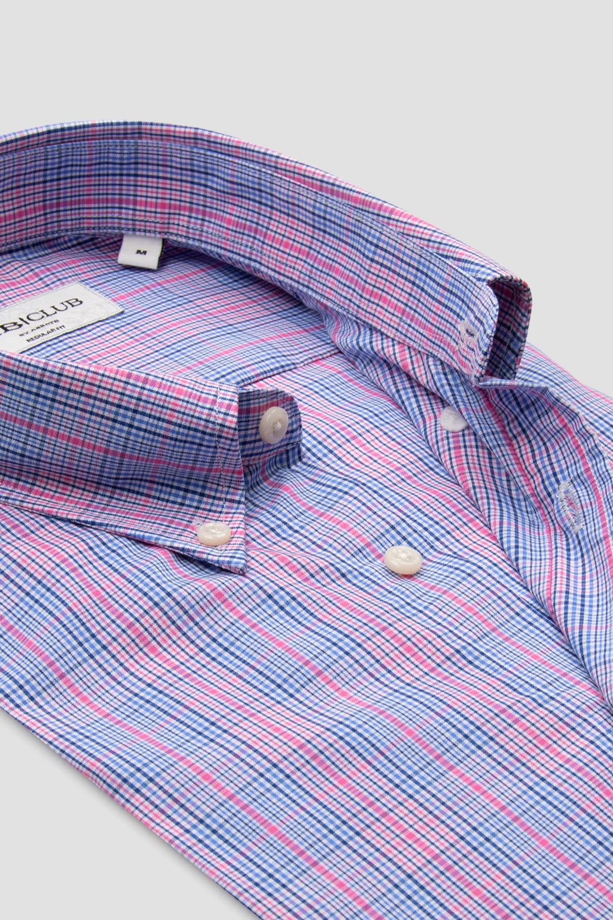 BB Club Mike Poplin Pamuklu Regular Fit Mavi Düğmeli Yaka Erkek Ekoseli Gömlek